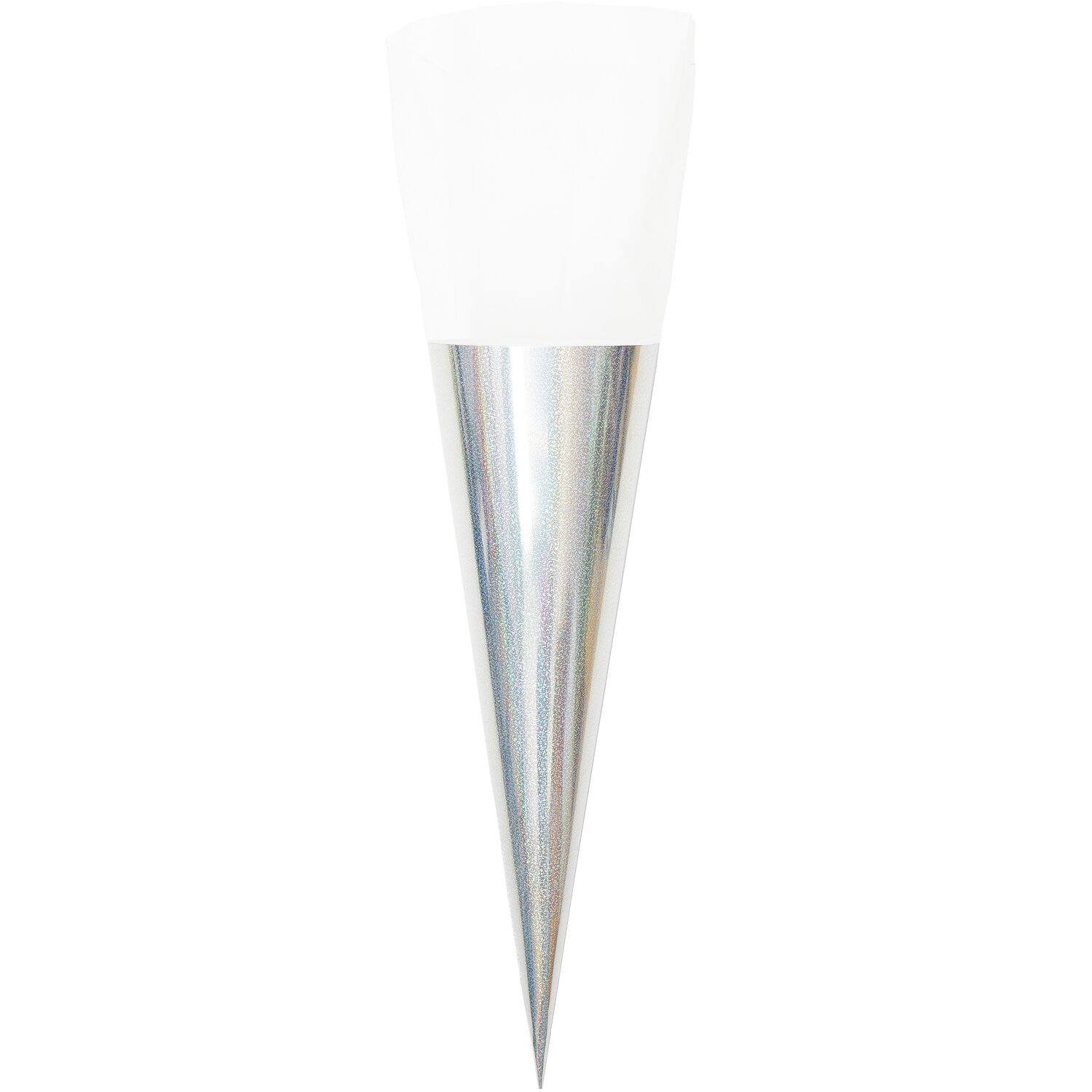Schultüte Rohling mit Tüllverschluss, irisierend, 70cm. Elegantes Design von Rico Design, ideal für den Schulanfang.