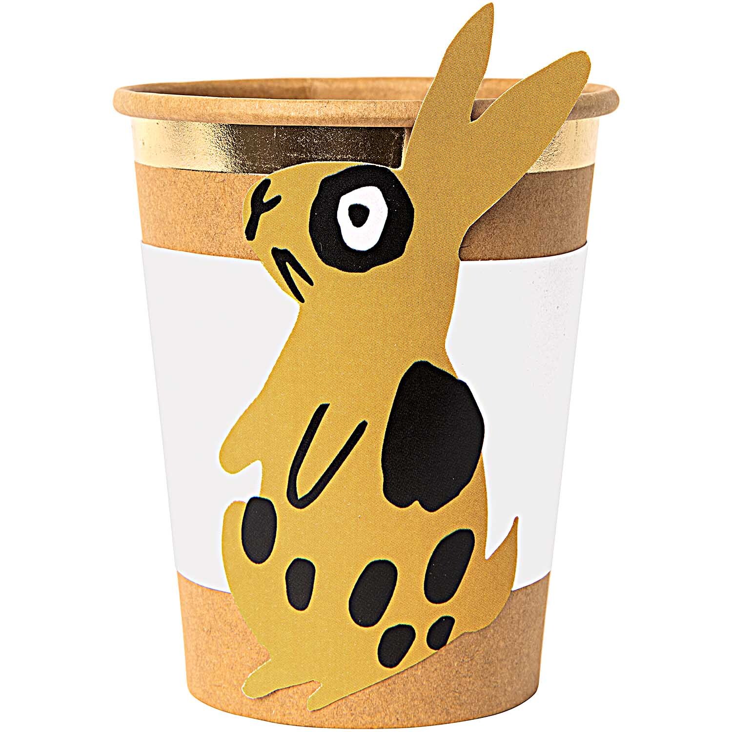 Papiermanschetten Hase weiß 6 Stück: Becher mit Hasenmotiv in Braun und Schwarz von Rico Design.