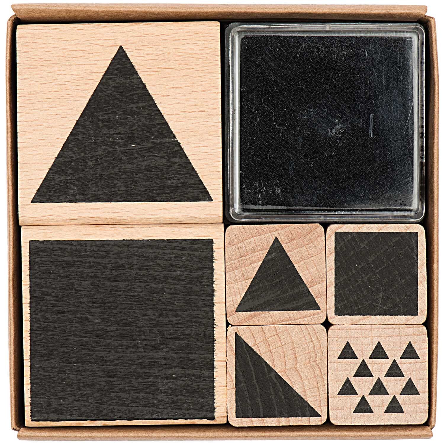 Paper Poetry Stempelset mit geometrischen Symbolen, 7-teilig, von Rico Design. Enthält Dreiecke und Quadrate.
