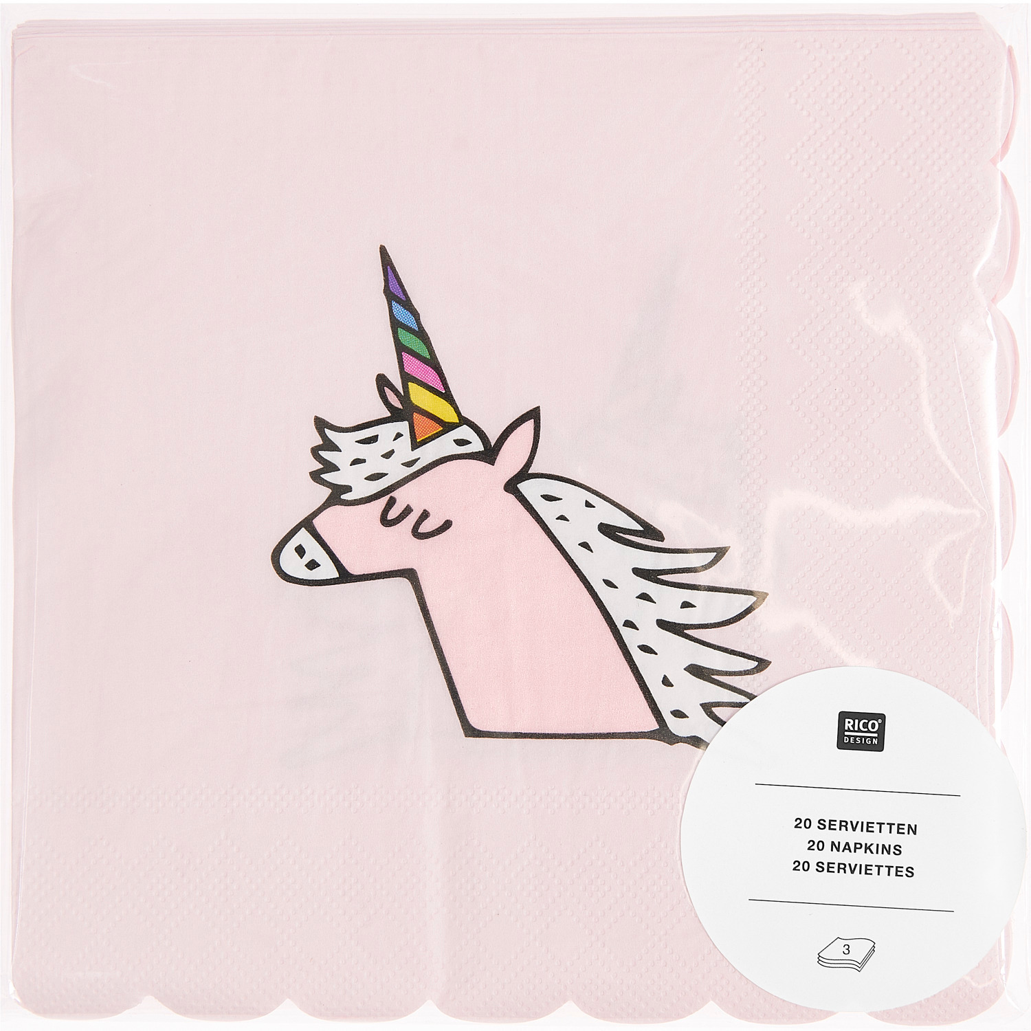 Servietten Einhorn Rosa 32x31,5cm 20 Stück von Rico Design