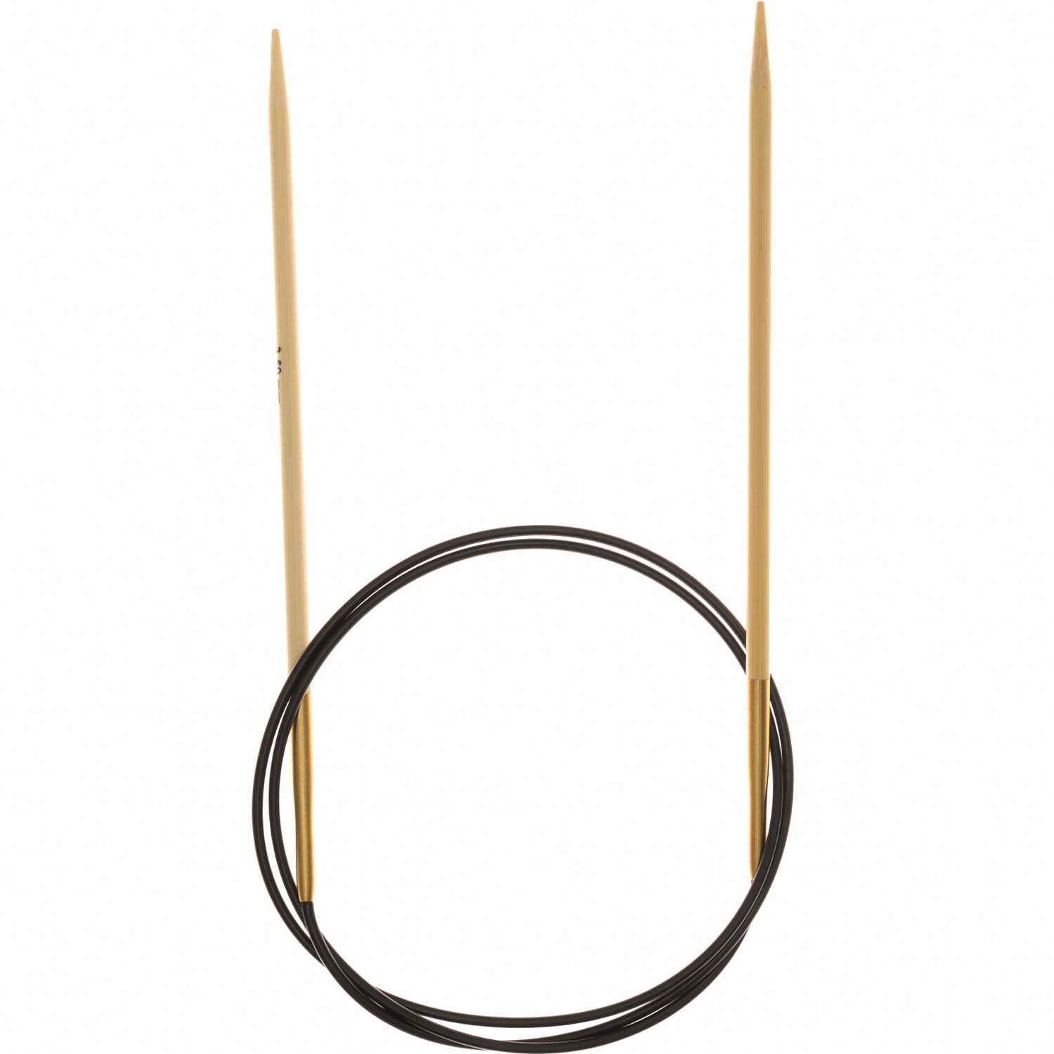 Rundstricknadel 80cm Bambus von Rico Design, zeigt zwei Bambusnadeln mit schwarzem Kabel. Ideal für Strickprojekte.