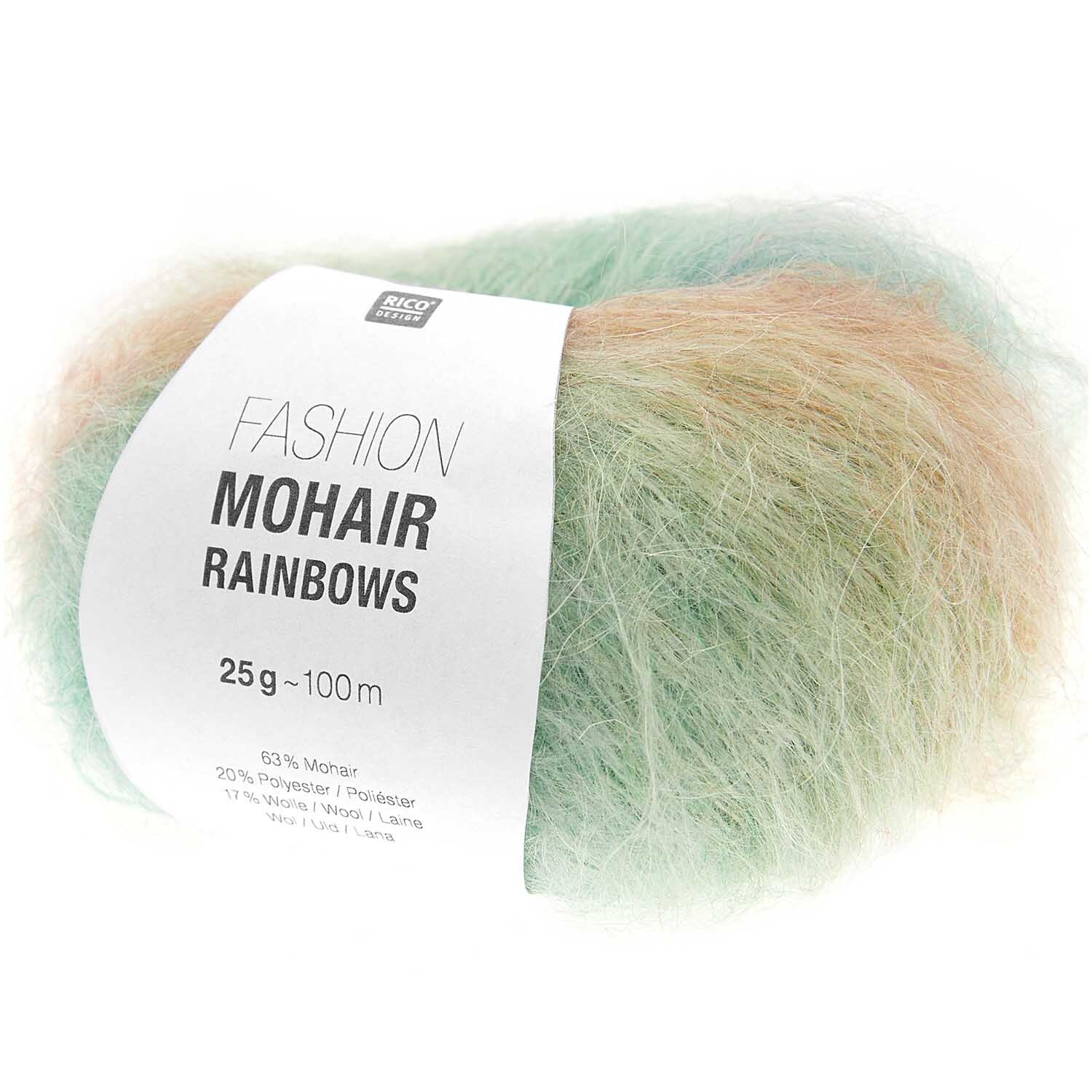 Fashion Mohair Rainbows: Weiches Garn in Pastellfarben von Rico Design, ideal für Stricksets.