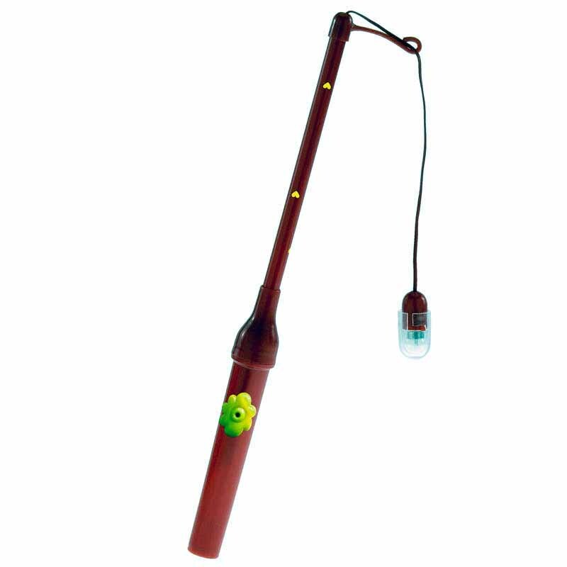 Laternenstab elektrisch mit Herzen Rot, 30cm lang, zeigt ein rotes Design mit Herzmotiven und einem grünen Blumenakzent.
