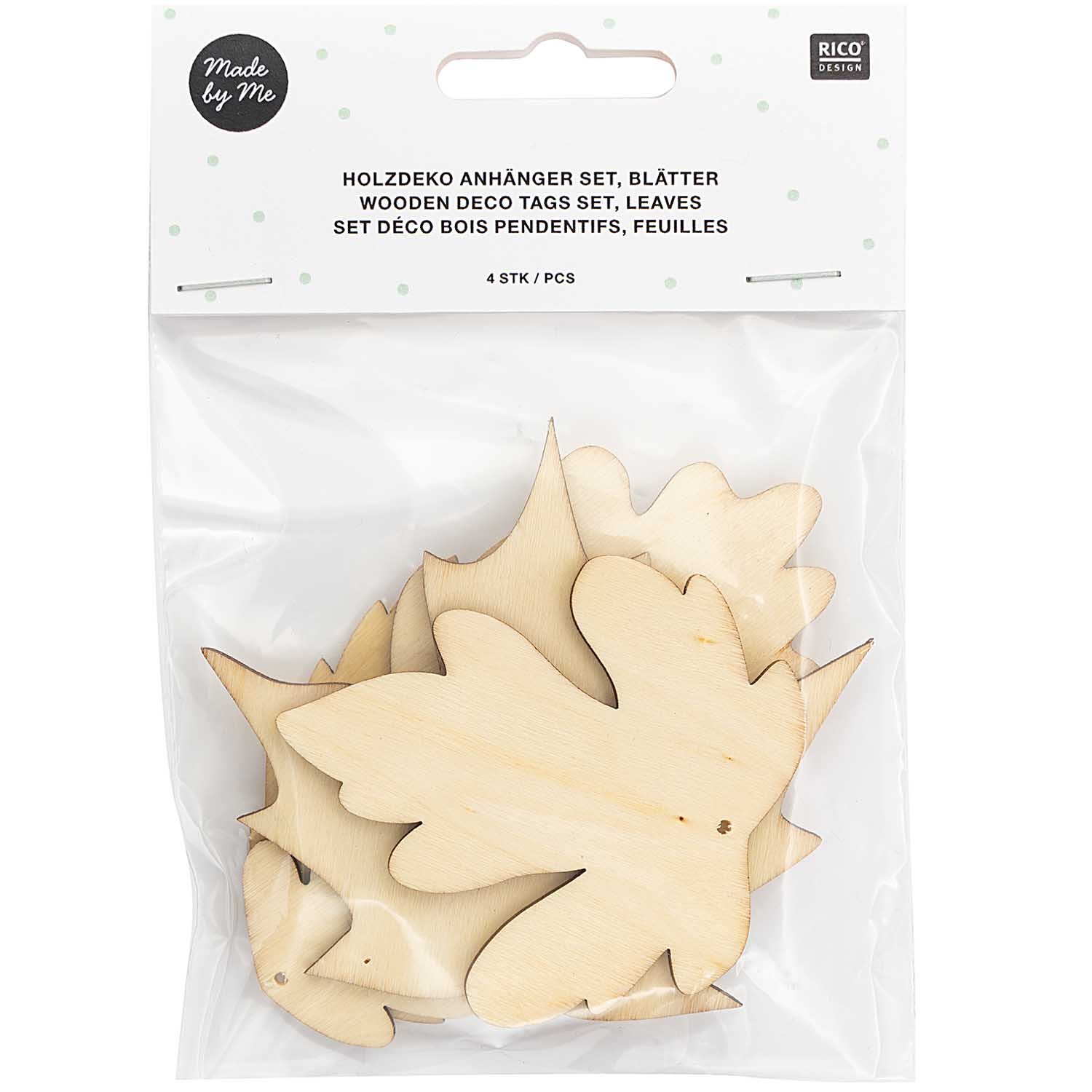 Holzdekoanhänger-Set Blätter 4-teilig von Rico Design