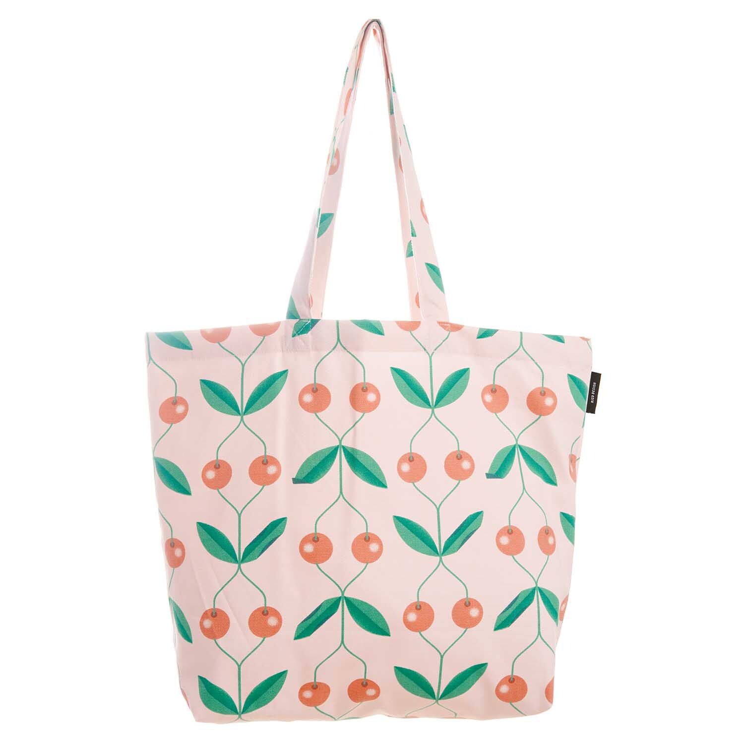 Canvas-Shopper Kirschen rosa mit Kirschmuster auf hellem Hintergrund, von Rico Design, ideal für den täglichen Gebrauch.
