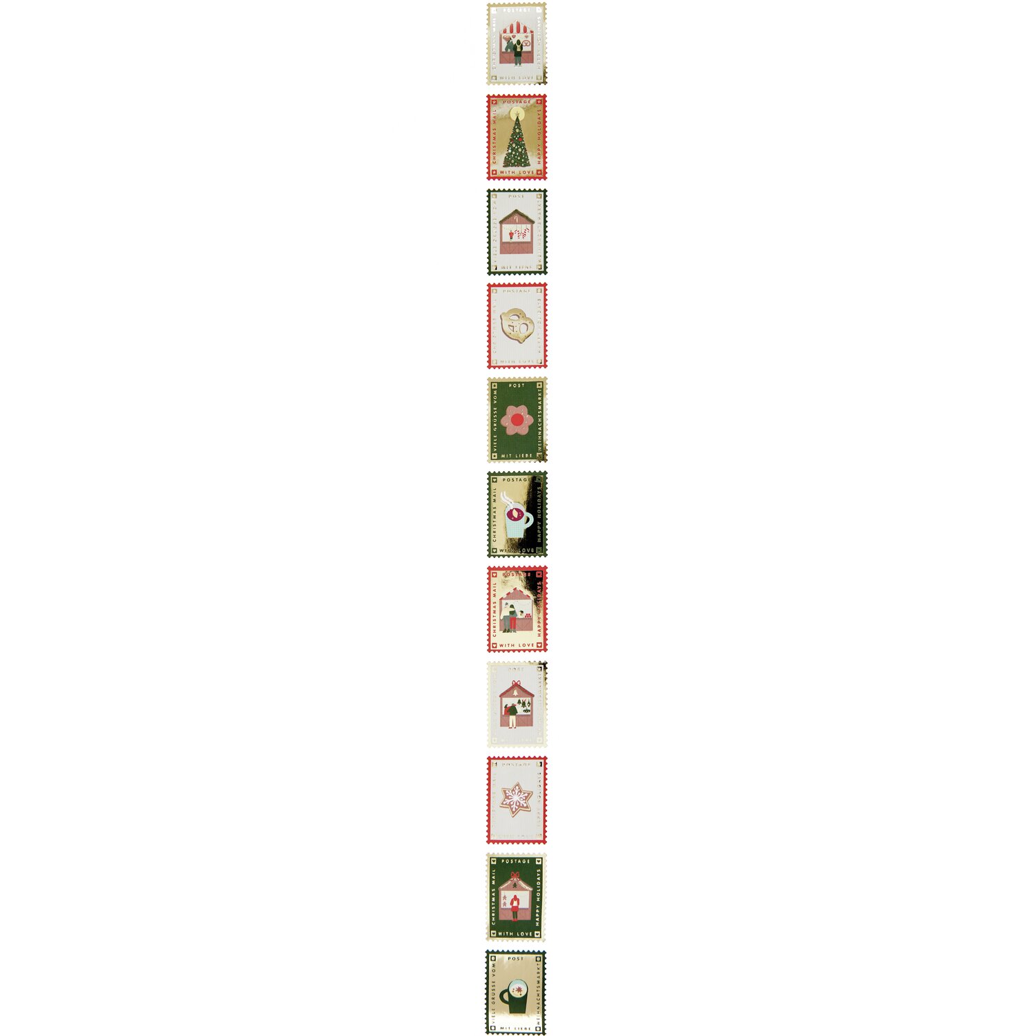 Paper Poetry Mini-Sticker Weihnachtsmarkt Briefmarken, 120-teilig, mit festlichen Motiven in Rot und Grün, ideal für kreative Weihnachtsprojekte.
