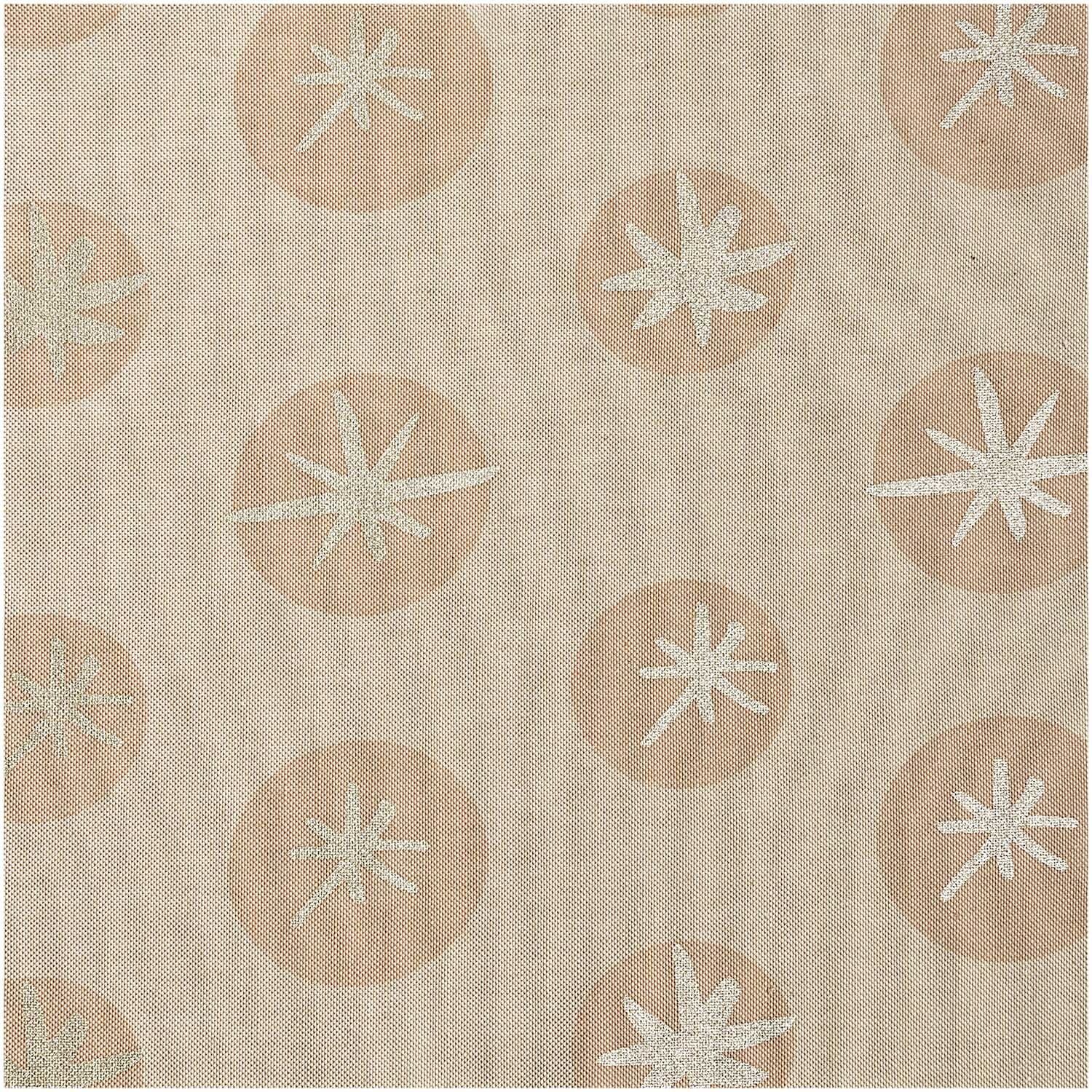 Druckstoff Leinenoptik mit Schneeflocken-Muster in natur-gold von Rico Design, ideal für elegante Dekorationen.