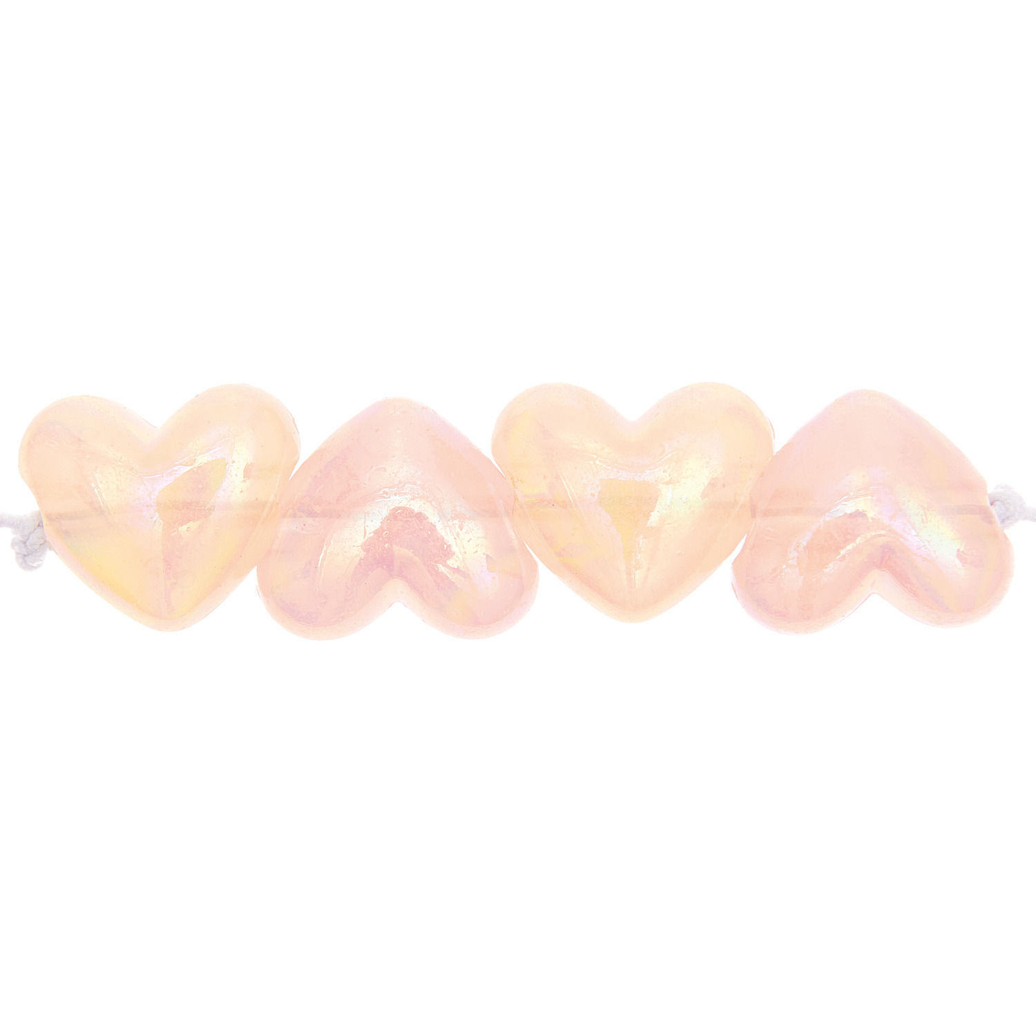 itoshii Herz Perlen, holographisch, 17x15x9mm, 12 Stück. Rosa Herzen aufgereiht, glänzend.
