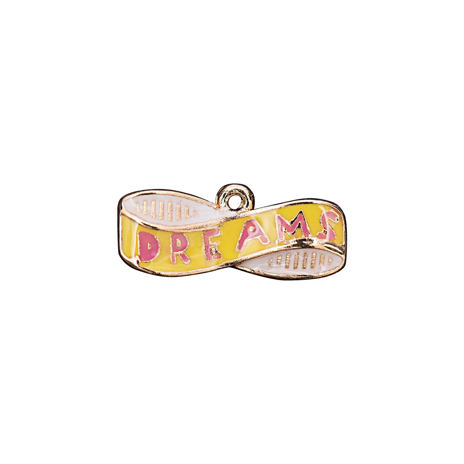 Anhänger Dreams 19x10mm von Rico Design in Gelb mit geschwungenem Design und Schriftzug "Dreams".