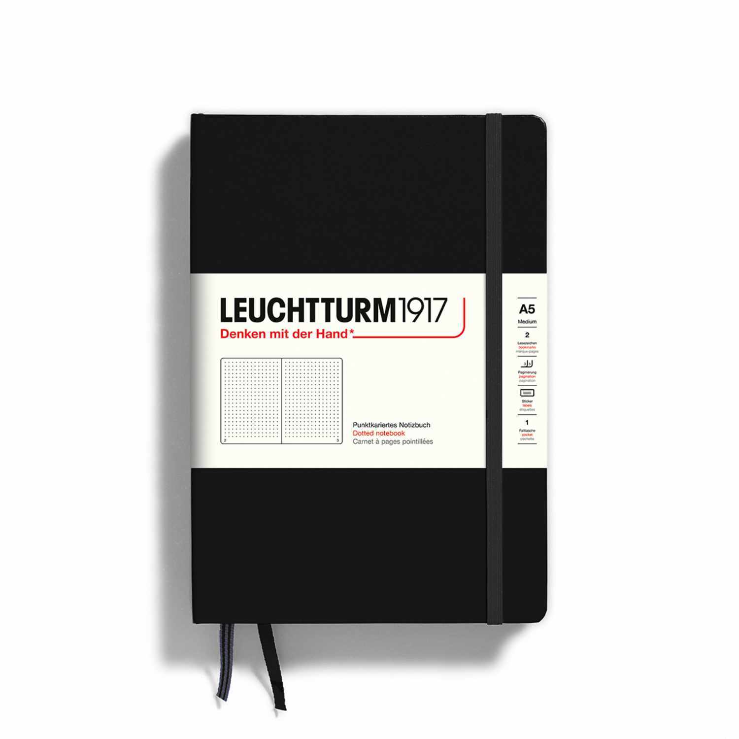 Notizbuch Medium dotted Hardcover A5 in elegantem Schwarz von LEUCHTTURM1917, ideal für Notizen.