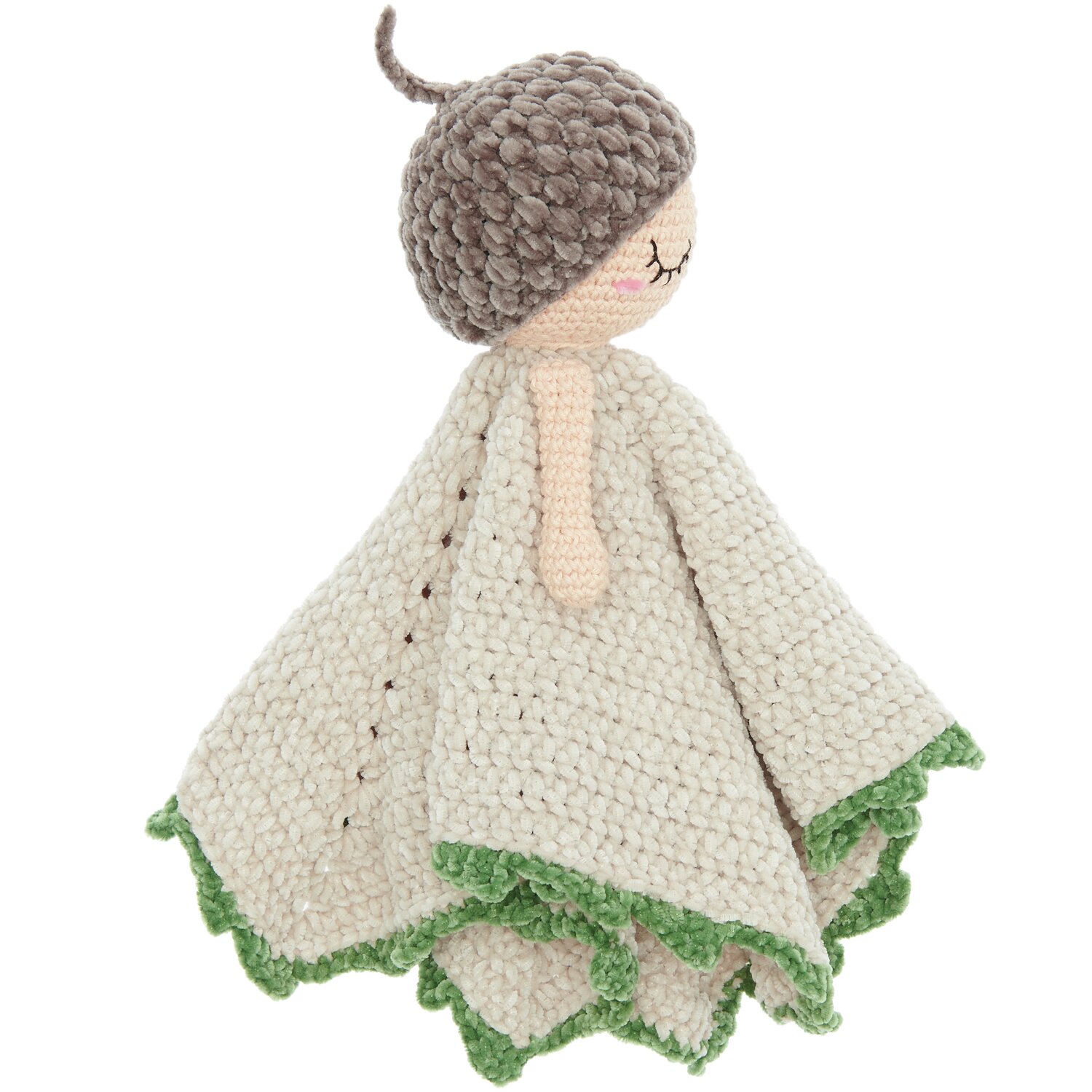 Häkelset Ricorumi Baby Blankies Eichel von Rico Design: Niedliches gehäkeltes Kuscheltuch in Form einer Eichel mit grünen Details.