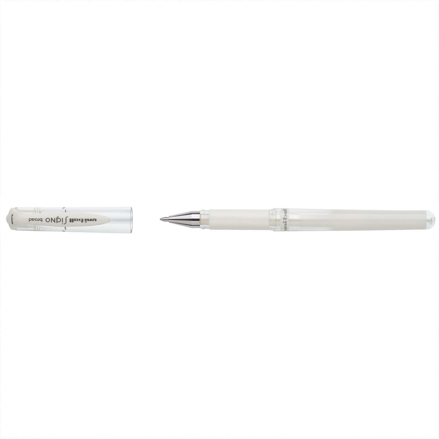 Uni-Ball Signo Broad UM-153 Gelroller in Weiß, mit abnehmbarem Deckel, von Faber Castell. Ideal für präzises Schreiben.