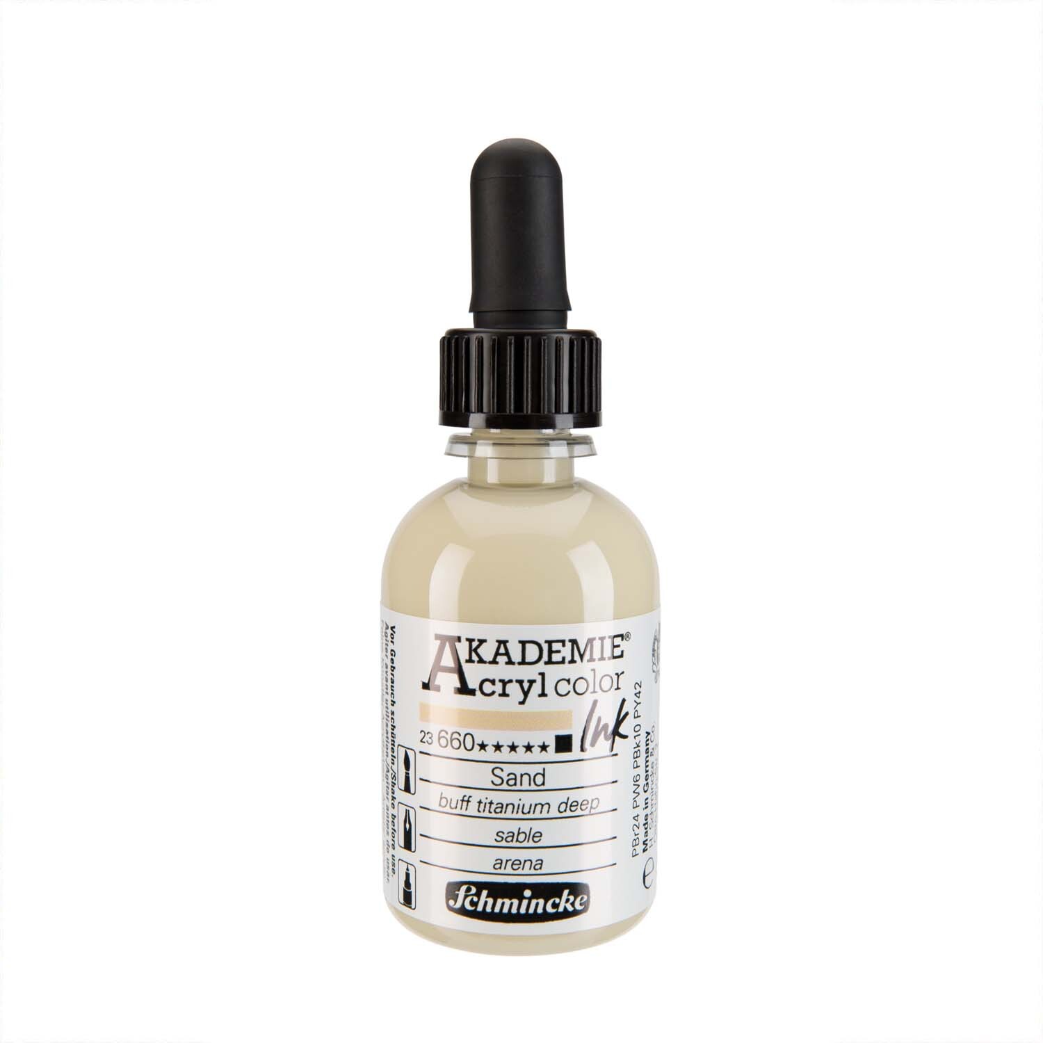 Akademie Acrylcolor Ink 50ml in Sand von Schmincke, mit Pipette, ideal für Künstler.