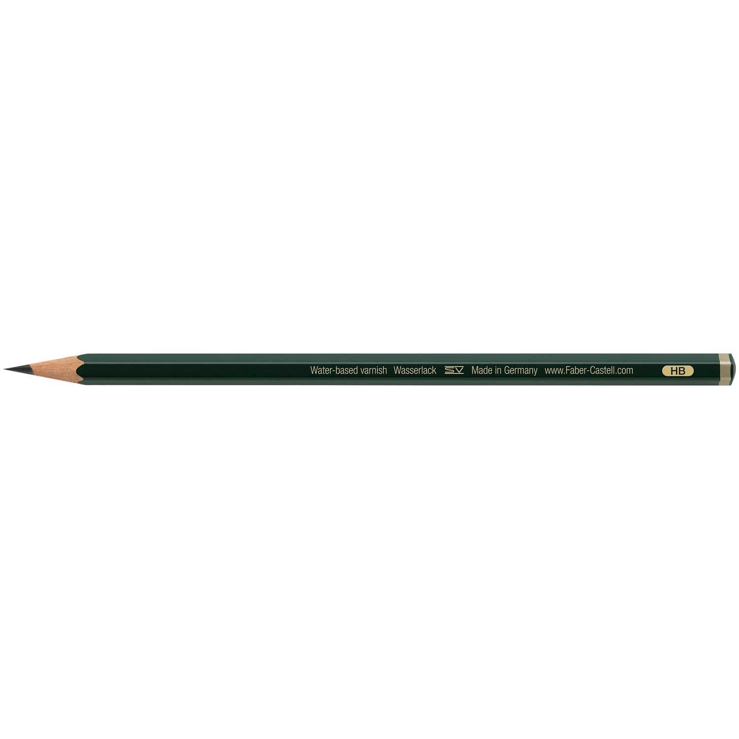 Castell 9000 Bleistift von Faber Castell, dunkelgrün, auf schwarzem Hintergrund liegend.