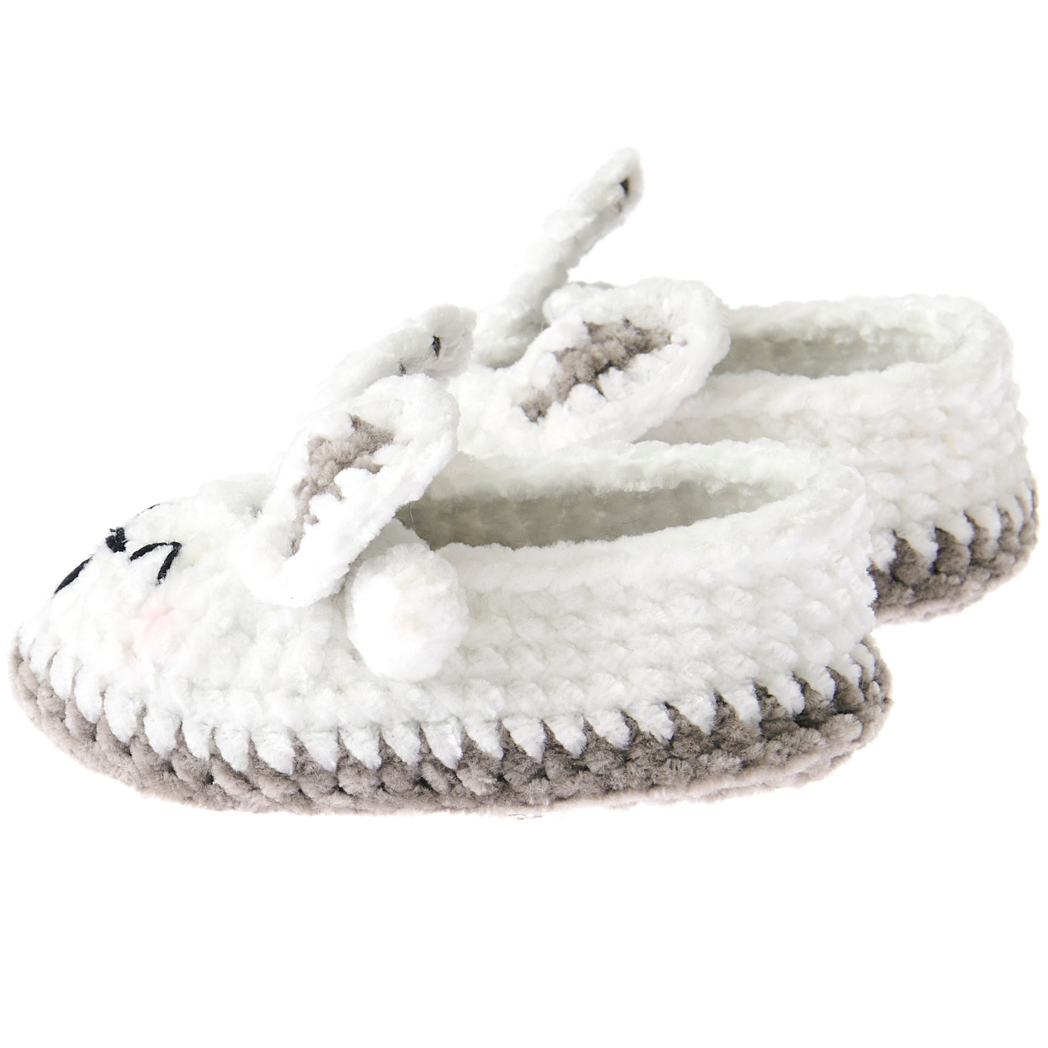 Ricorumi Häkelset Baby Booties Hase: Weiße, gehäkelte Babyschuhe mit Hasenohren von Rico Design. Ideal für Neugeborene.