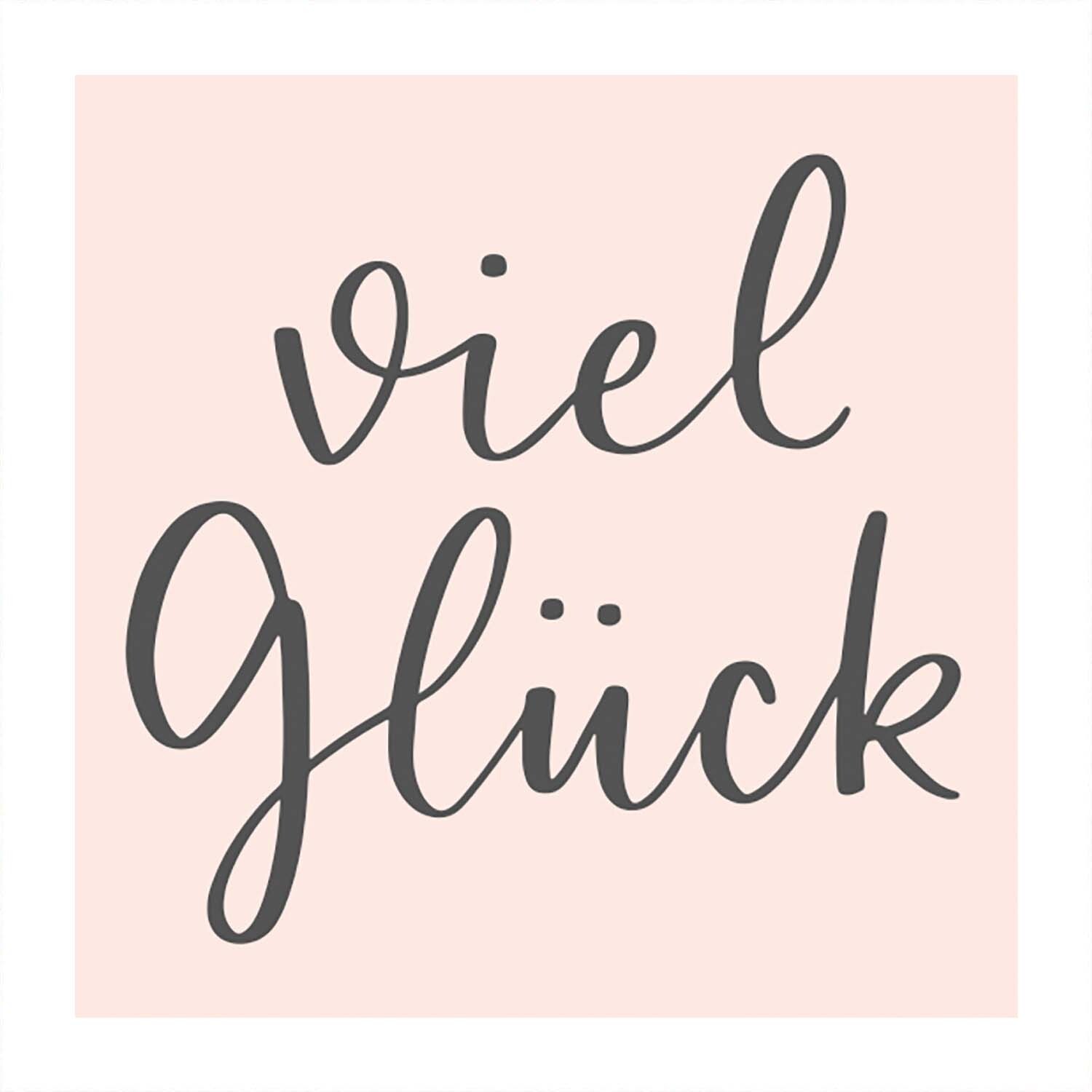 Stempel viel Glück nude 45x45mm: Quadratischer Stempel mit handgeschriebenem Text "viel Glück" auf rosa Hintergrund. Marke: May&Berry.