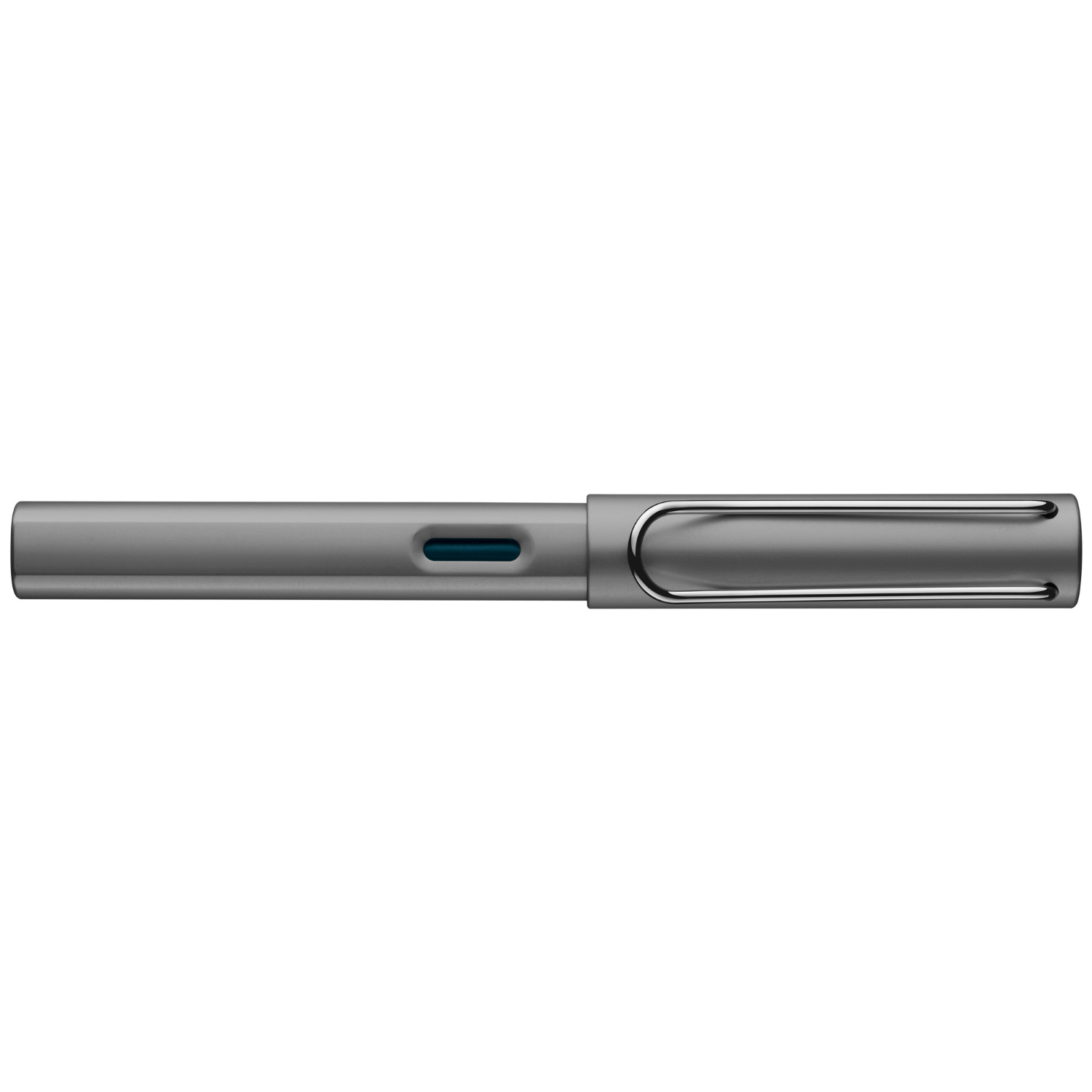 Füllhalter AL-star in elegantem Graphit von Lamy, mit mittlerer Feder, liegt auf weißem Hintergrund.