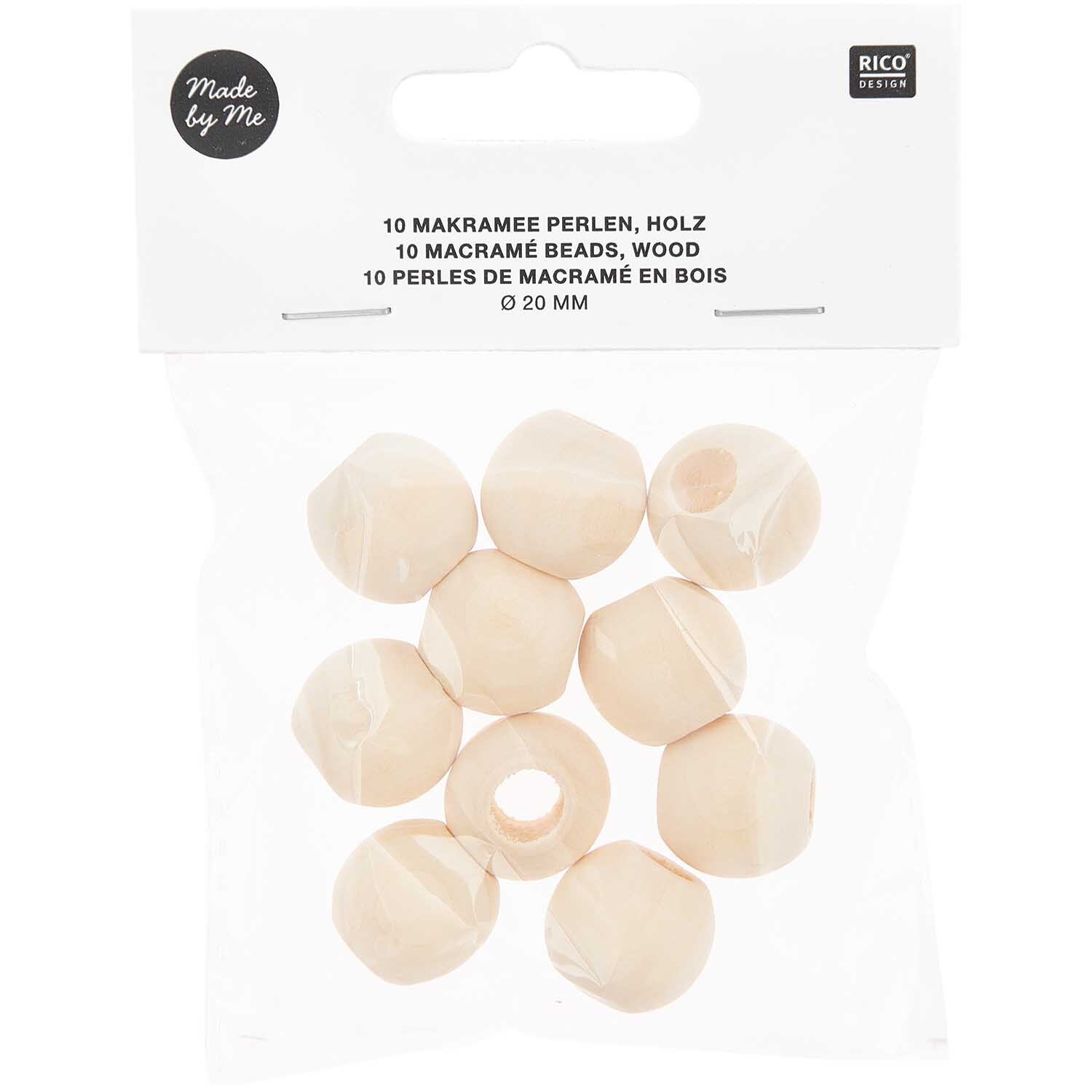 Makramee Perlen Holz natur 20mm 10 Stück von Rico Design