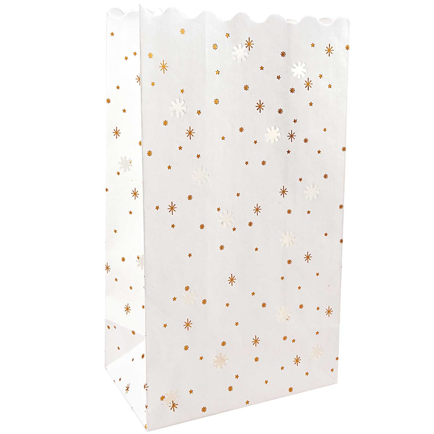 Paper Poetry Lichttüten Sterne groß 5 Stück mit goldenen Sternen auf weißem Hintergrund, ideal für festliche Dekorationen. Marke: Rico Design.