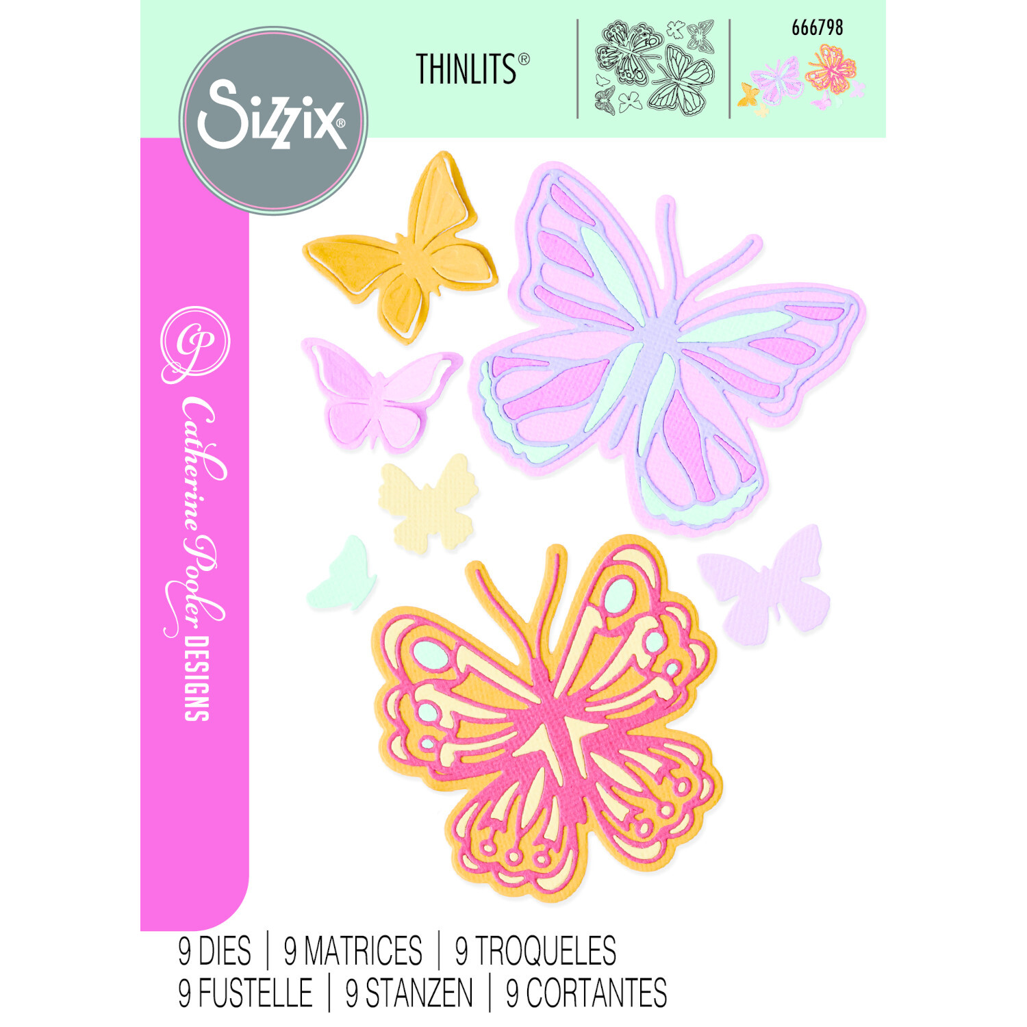 Thinlits Spring Wings Set 9PK: Bunte Schmetterlings-Stanzformen von Sizzix für kreative Bastelprojekte.