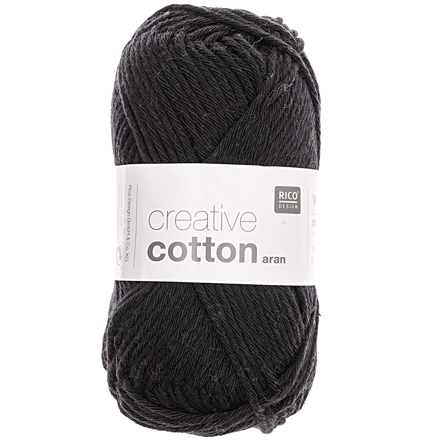 Creative Cotton aran von Rico Design, 50g 85m, schwarzes Garnknäuel für Strick- und Häkelprojekte.