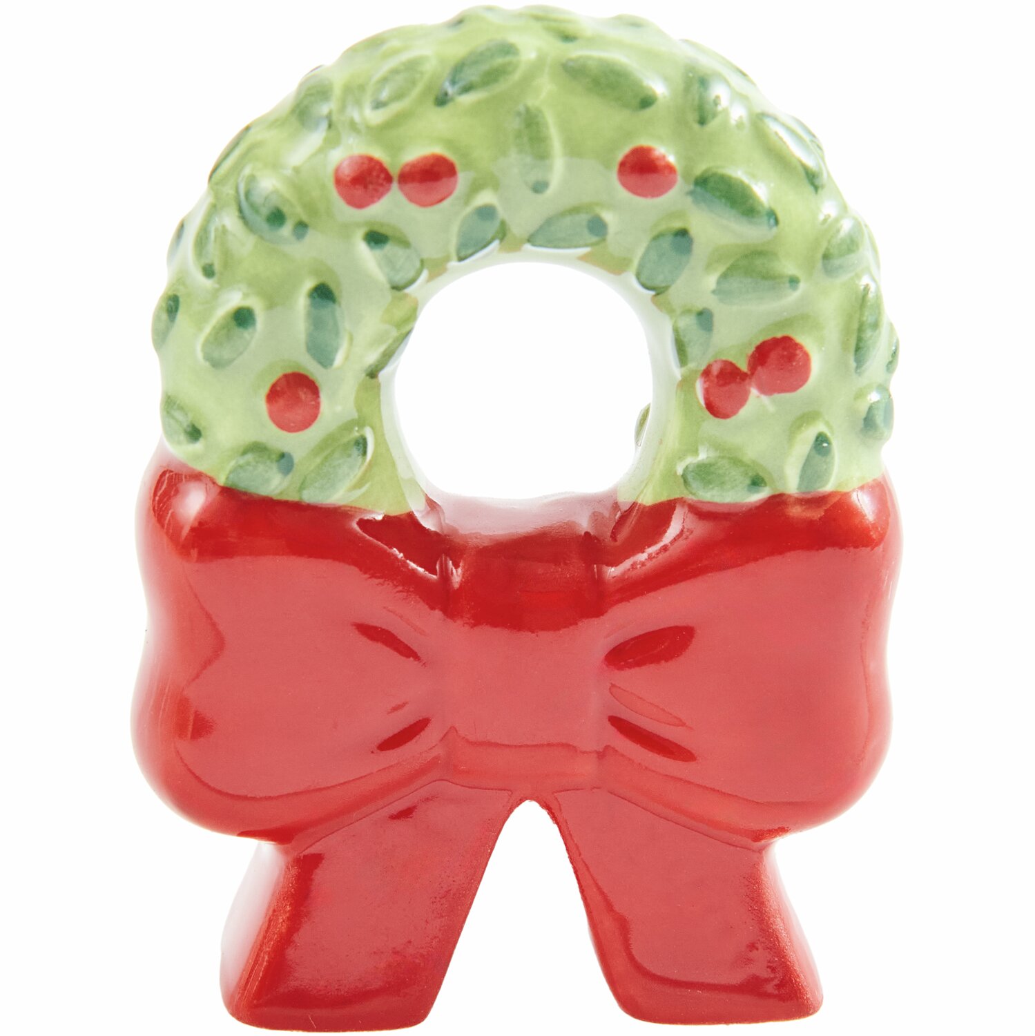 Porzellan Kranz mit Schleife Grün/Rot, dekorativer Weihnachtsschmuck, 5,2x3,8x1,5cm.