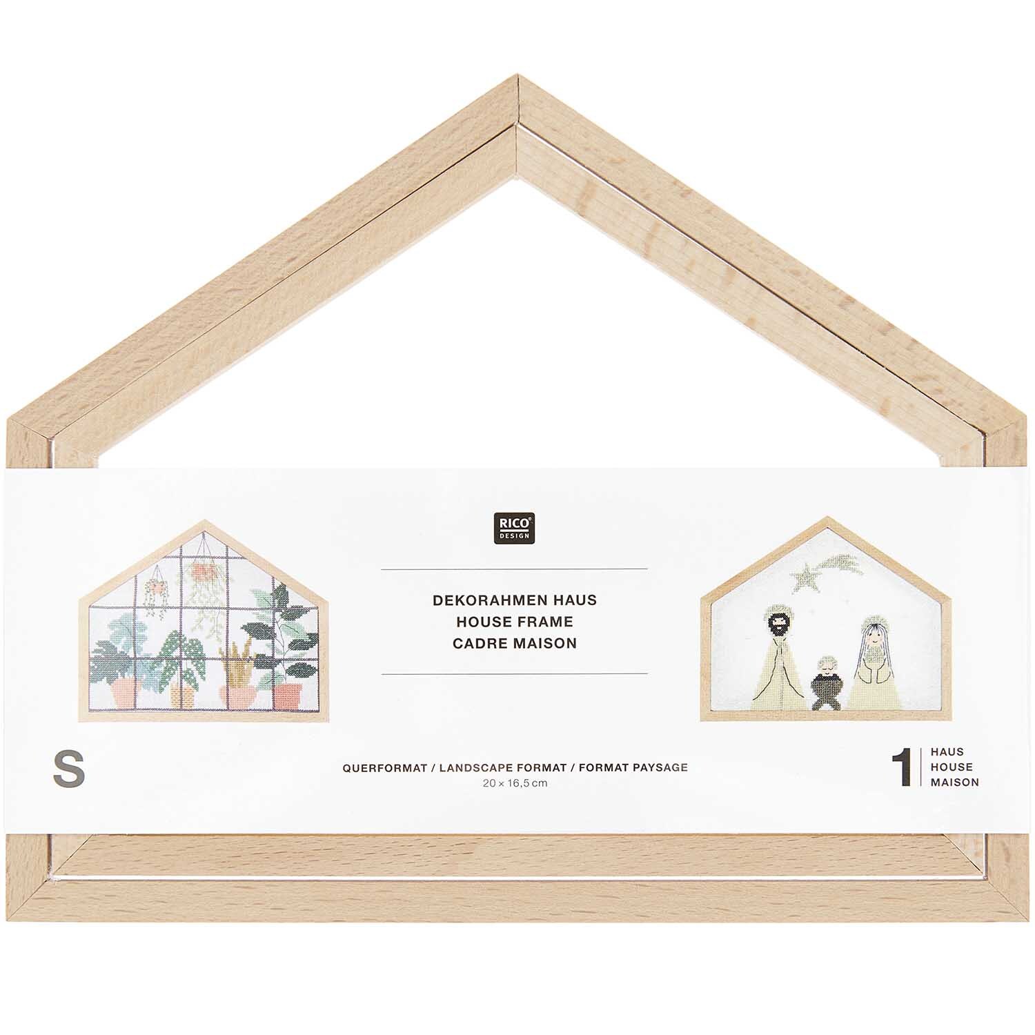 Dekorahmen Haus Querformat von Rico Design, aus hellem Holz, ideal für kreative Dekorationen.