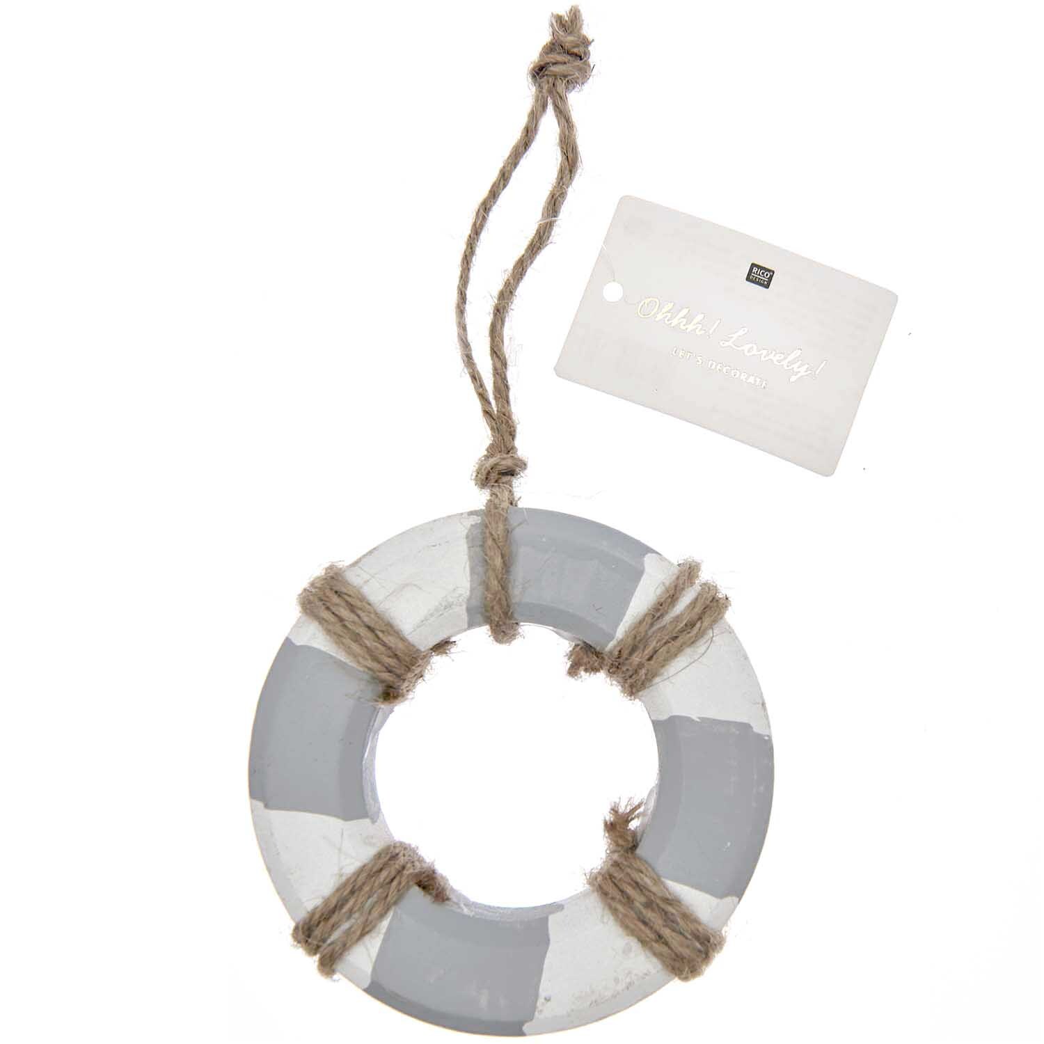 Holzhänger Rettungsring weiß-grau 10cm von Rico Design