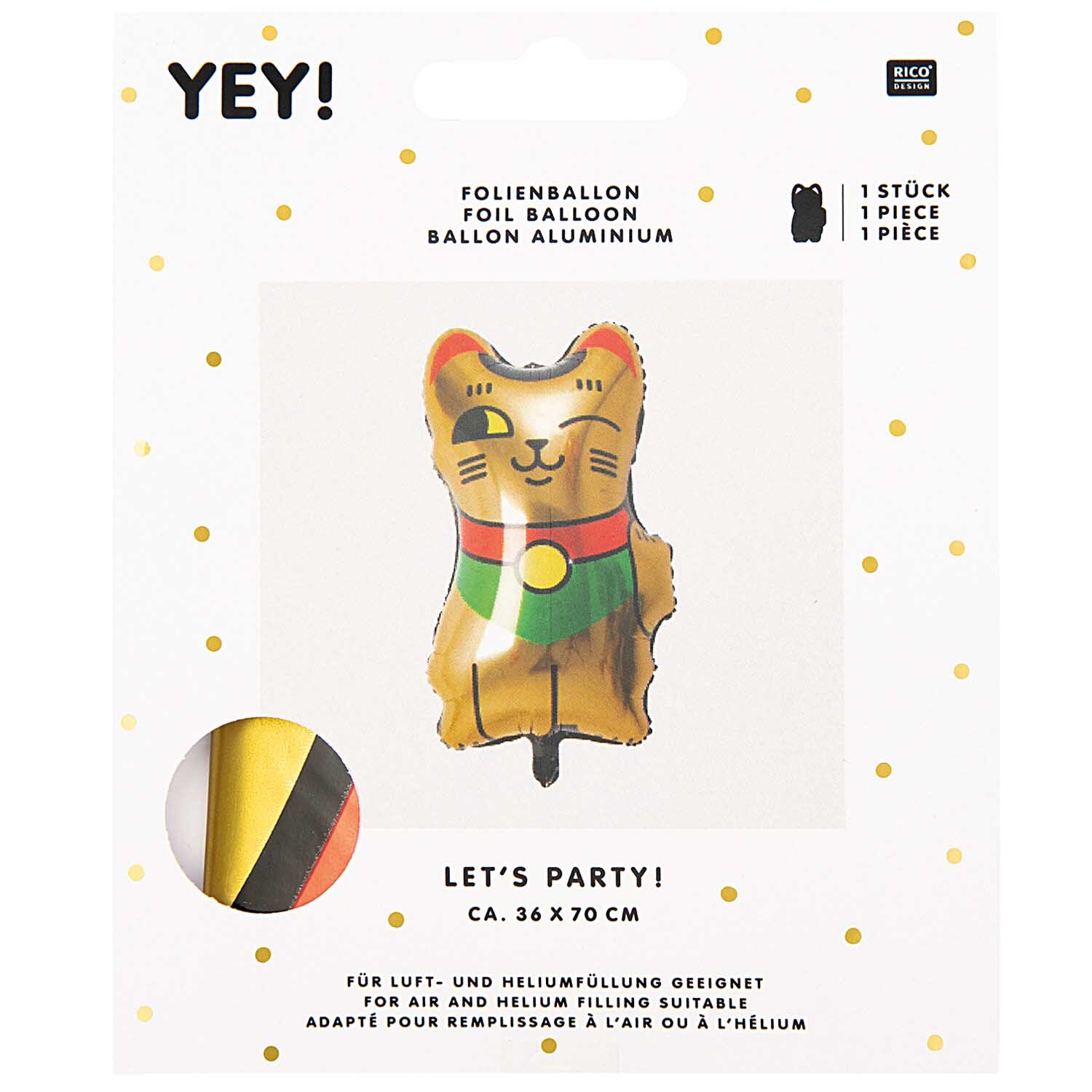 Folienballon Winkekatze gold 36x70cm von Rico Design