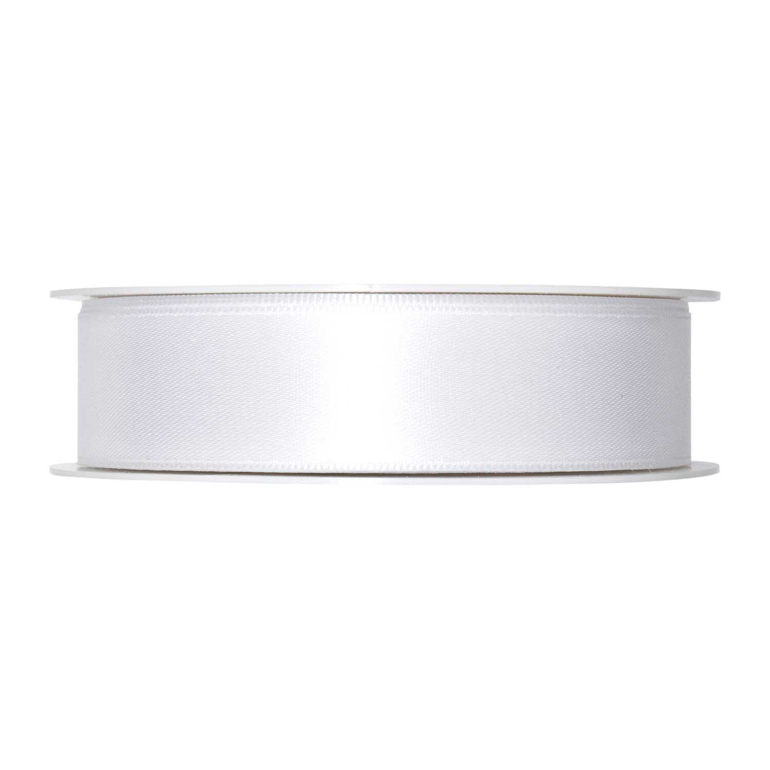 Satinband 25mm 5m: Weißes Band auf Rolle, ideal für Dekorationen, von Halbach.