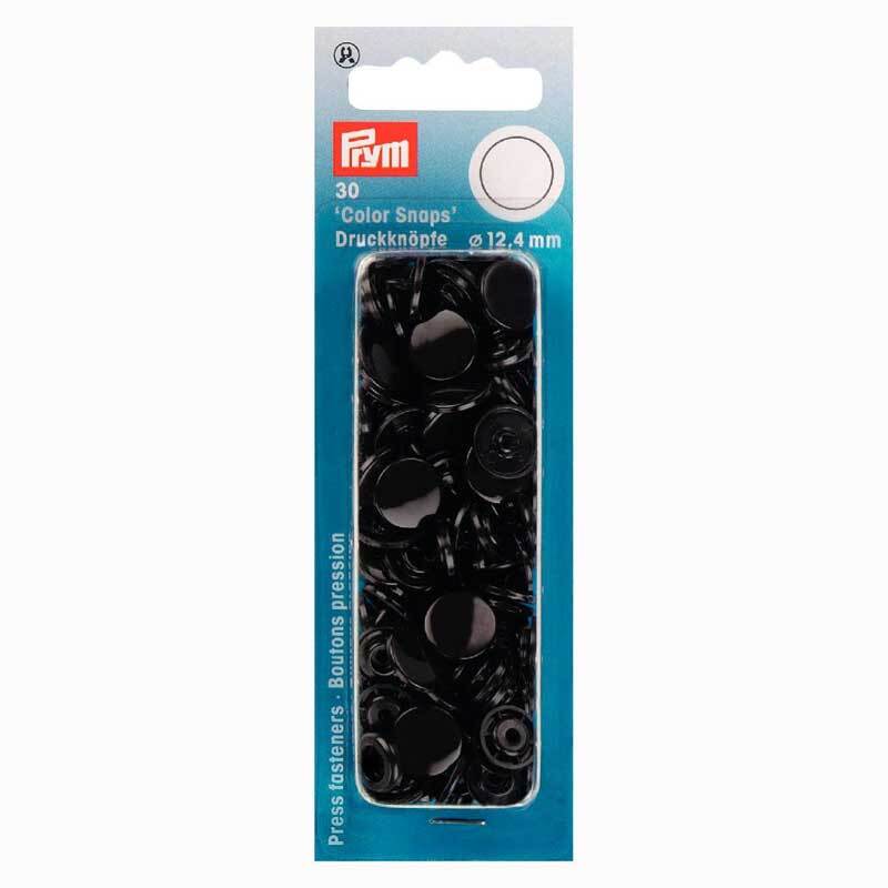 Color Snaps Druckknöpfe von Prym, 30 schwarze Stücke in einer blauen Verpackung, 12,4 mm groß.