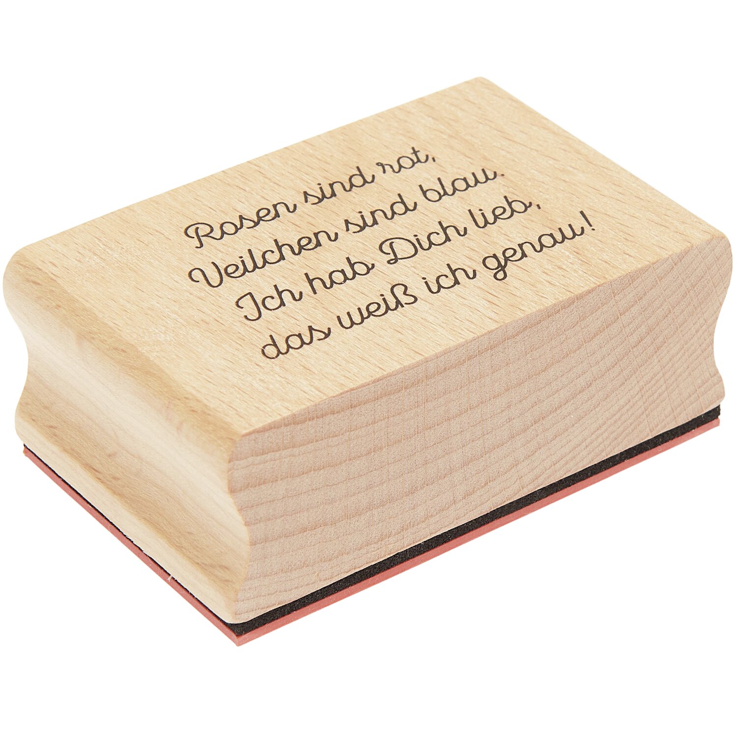 Paper Poetry Stempel La Vie en Rose zeigt ein Holzdesign mit romantischem Gedicht, ideal für kreative Projekte. Marke: Rico Design. Größe: 70x45mm.