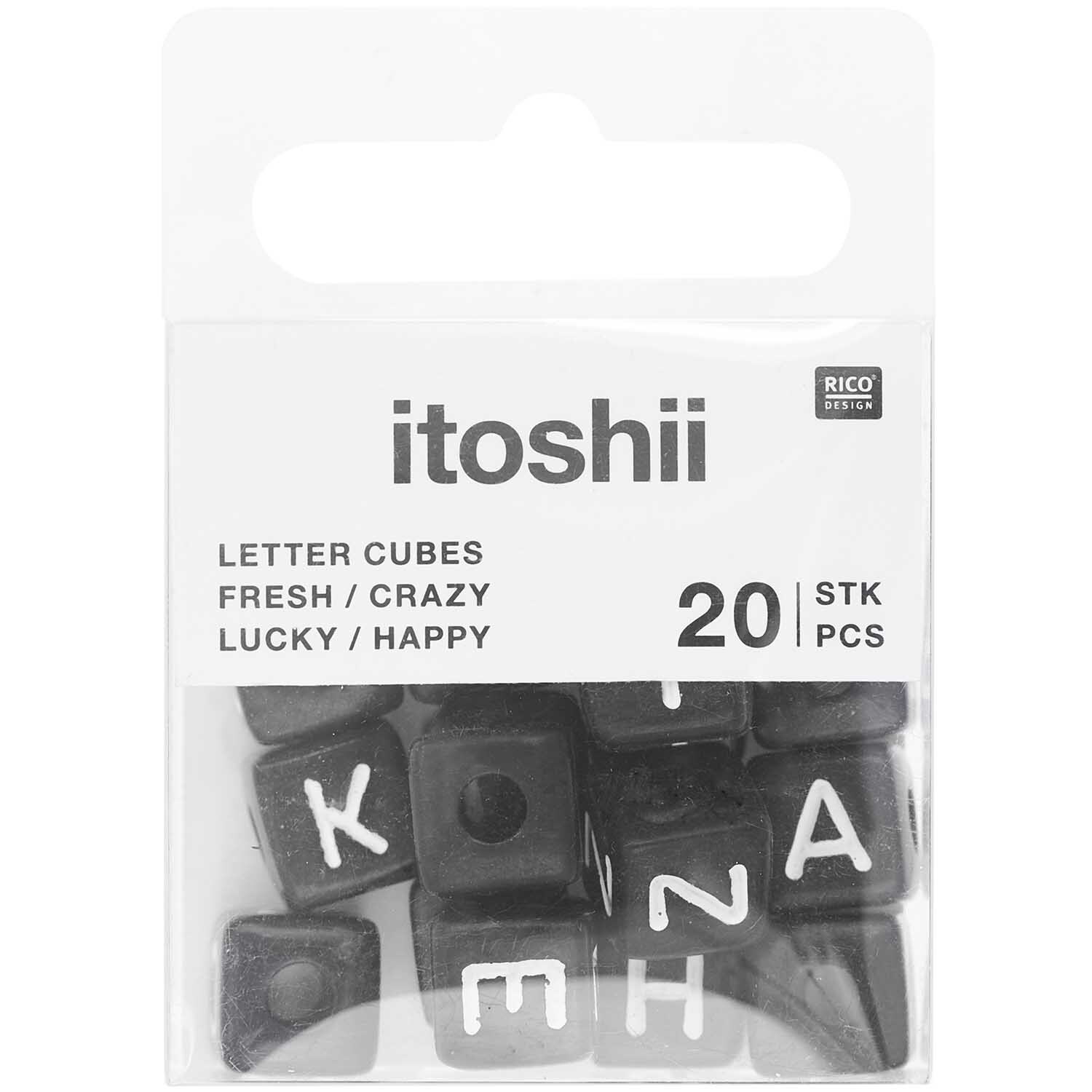 Itoshii Ponii Beads Würfelperlen Set mit 20 schwarzen Perlen, ideal für kreative Bastelprojekte.