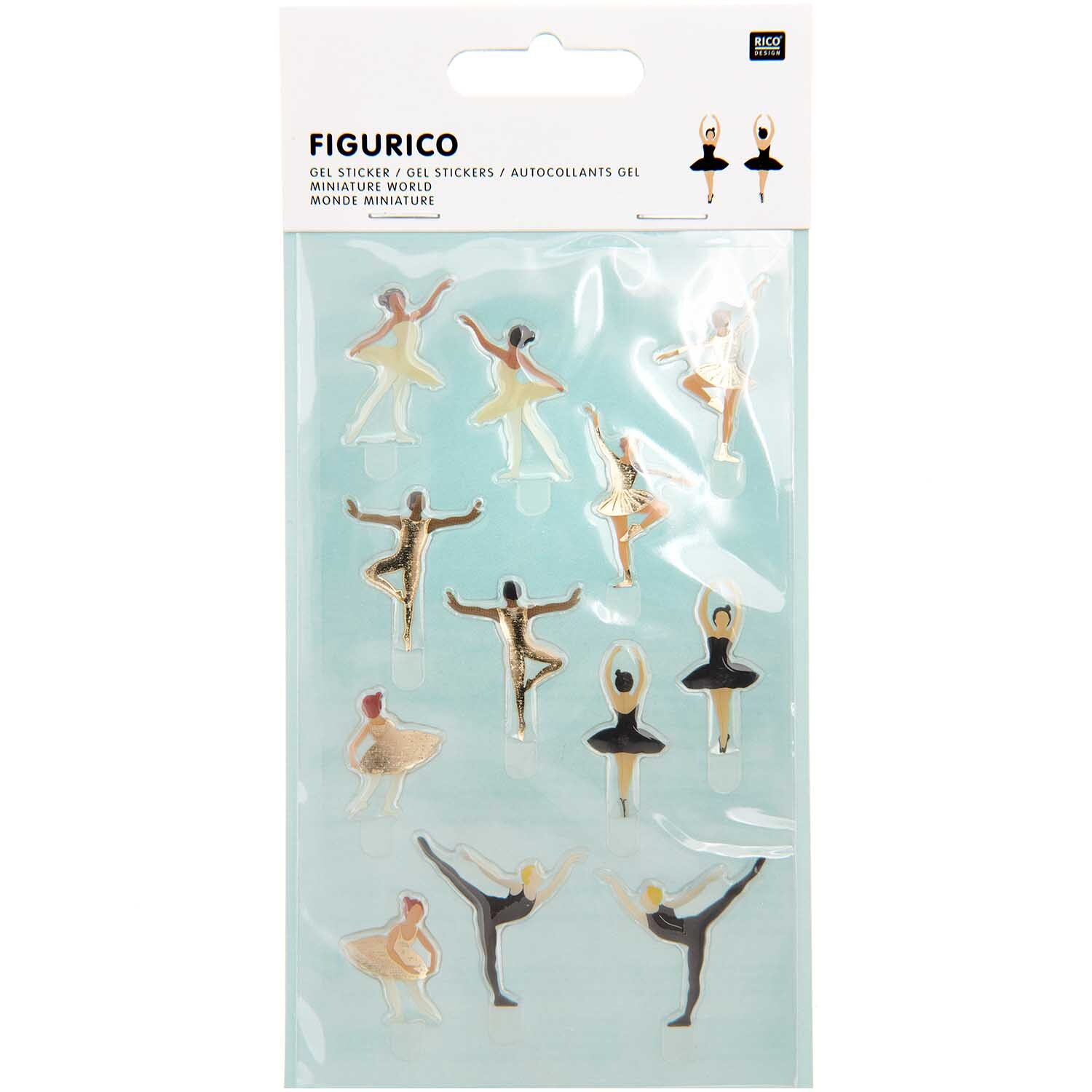 Figurico Gelsticker Balletttänzer zeigen elegante Tänzer in verschiedenen Posen auf blauem Hintergrund. Ideal für kreative Projekte.