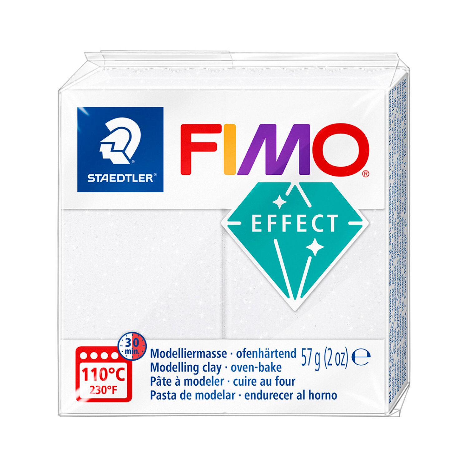 FIMO effect Modelliermasse in Glitter Weiß von Staedtler, 57g Packung, ideal zum Basteln.