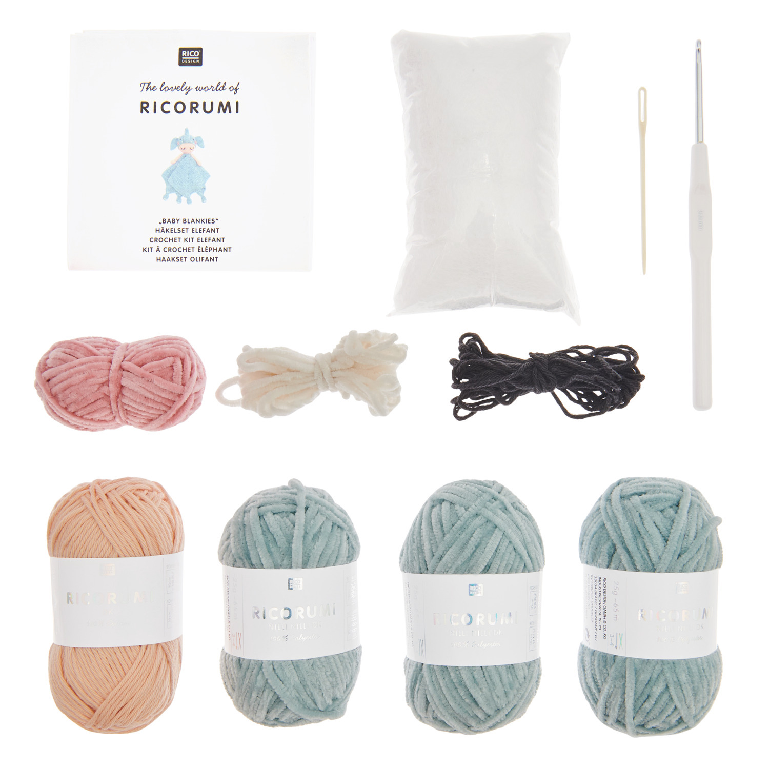 Ricorumi Häkelset Baby Blankies Elefant: Komplettes Set mit Garn, Nadel und Anleitung von Rico Design. Ideal für kreative Häkelprojekte.