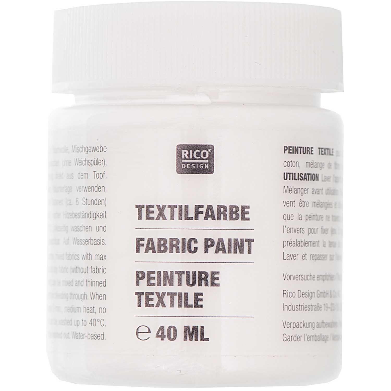 Textilfarbe in 40ml Dose von Rico Design, ideal für kreative Projekte auf Stoffen.