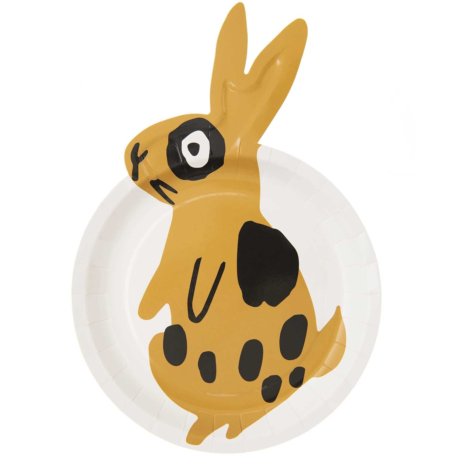 Pappteller Hase in Form eines Hasen mit gelbem und schwarzem Design, von Rico Design.