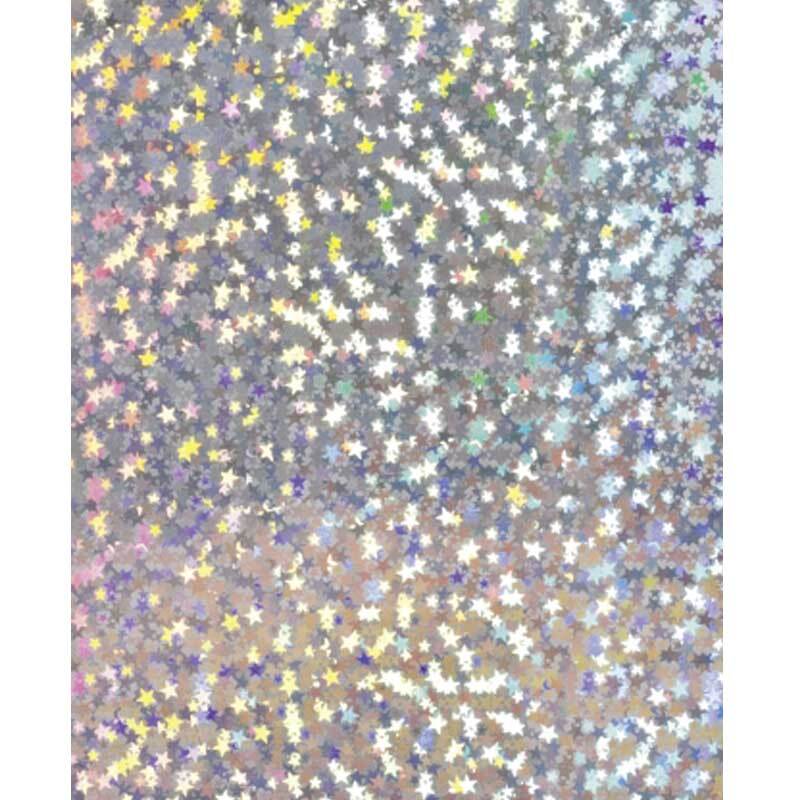 Holografiekarton Sterne silber 50x70cm mit funkelnden Sternen auf silbernem Hintergrund von HEYDA.
