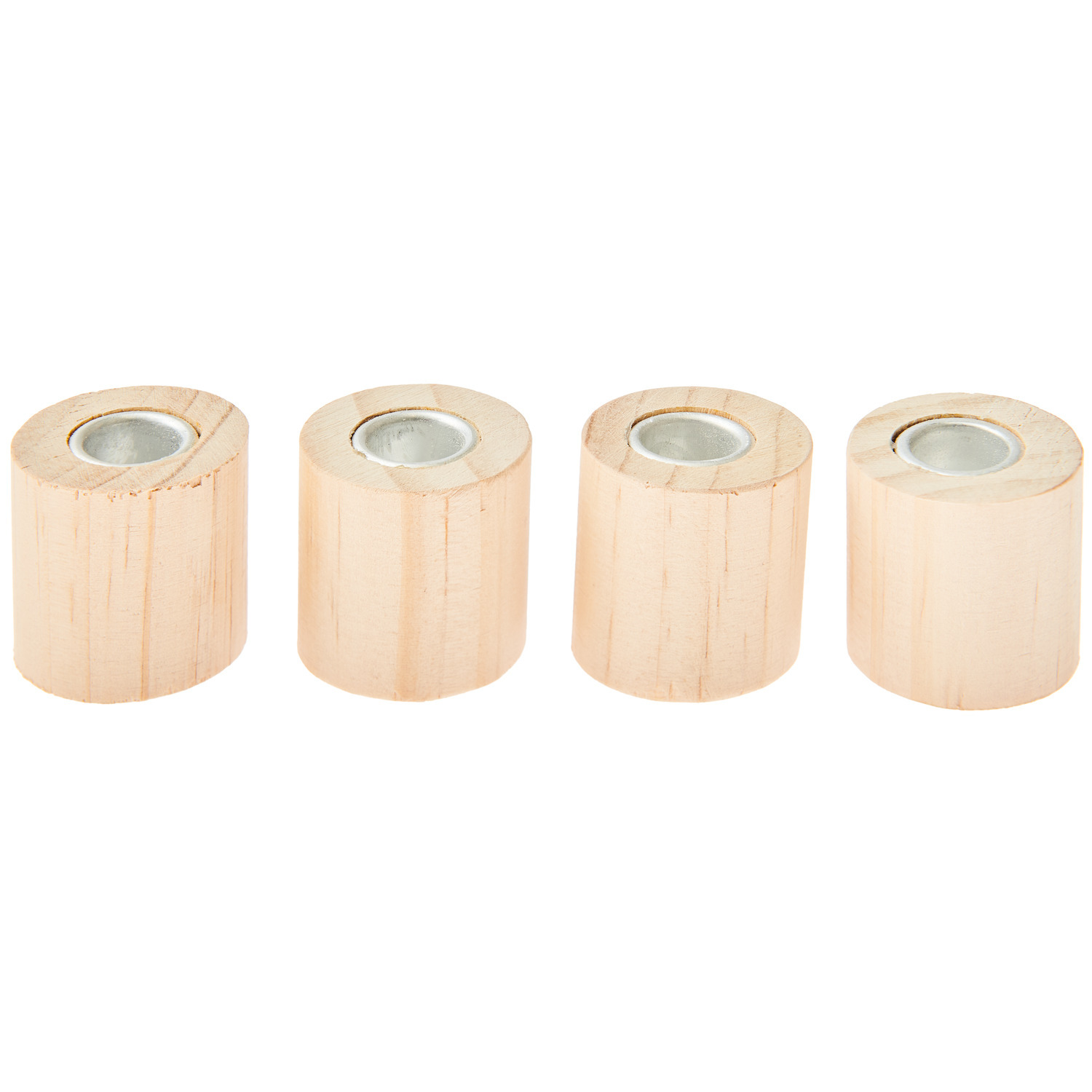 Mini Kerzenhalter Zylinder aus hellem Holz, Ø3x3cm, 4 Stück. Ideal für stilvolle Dekoration.