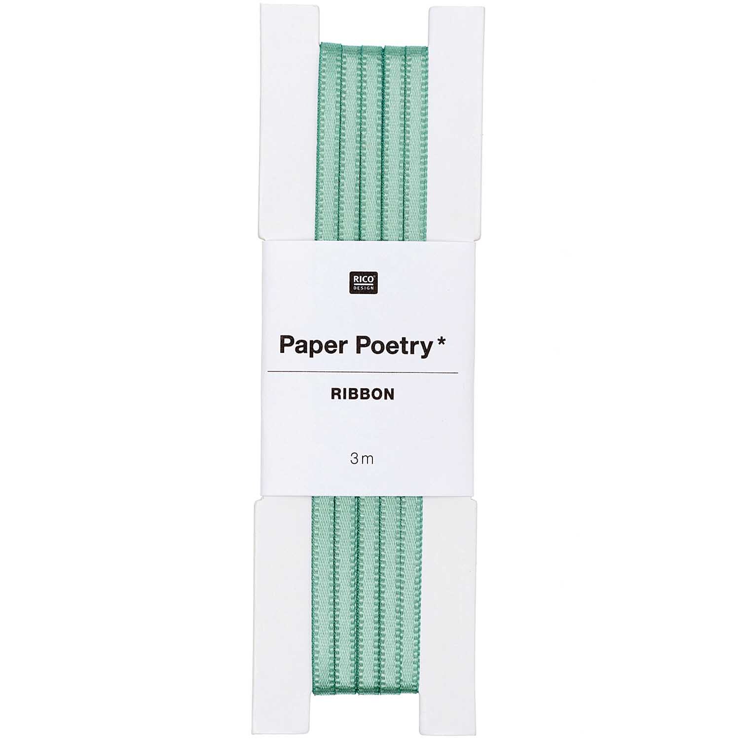 Paper Poetry Satinband in Seladongrün, 3mm breit und 3m lang, präsentiert von Rico Design.