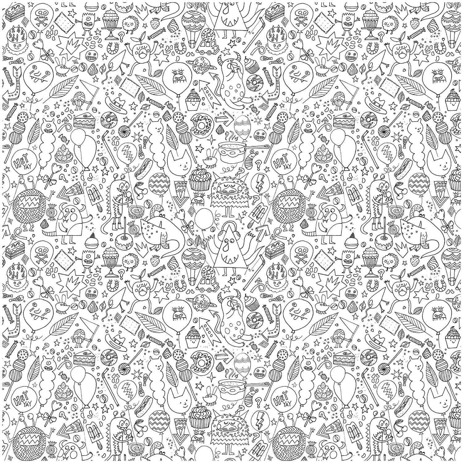 Stoff zum Ausmalen 50x140cm mit verspielten, schwarz-weißen Mustern von Rico Design. Ideal für kreative Projekte.