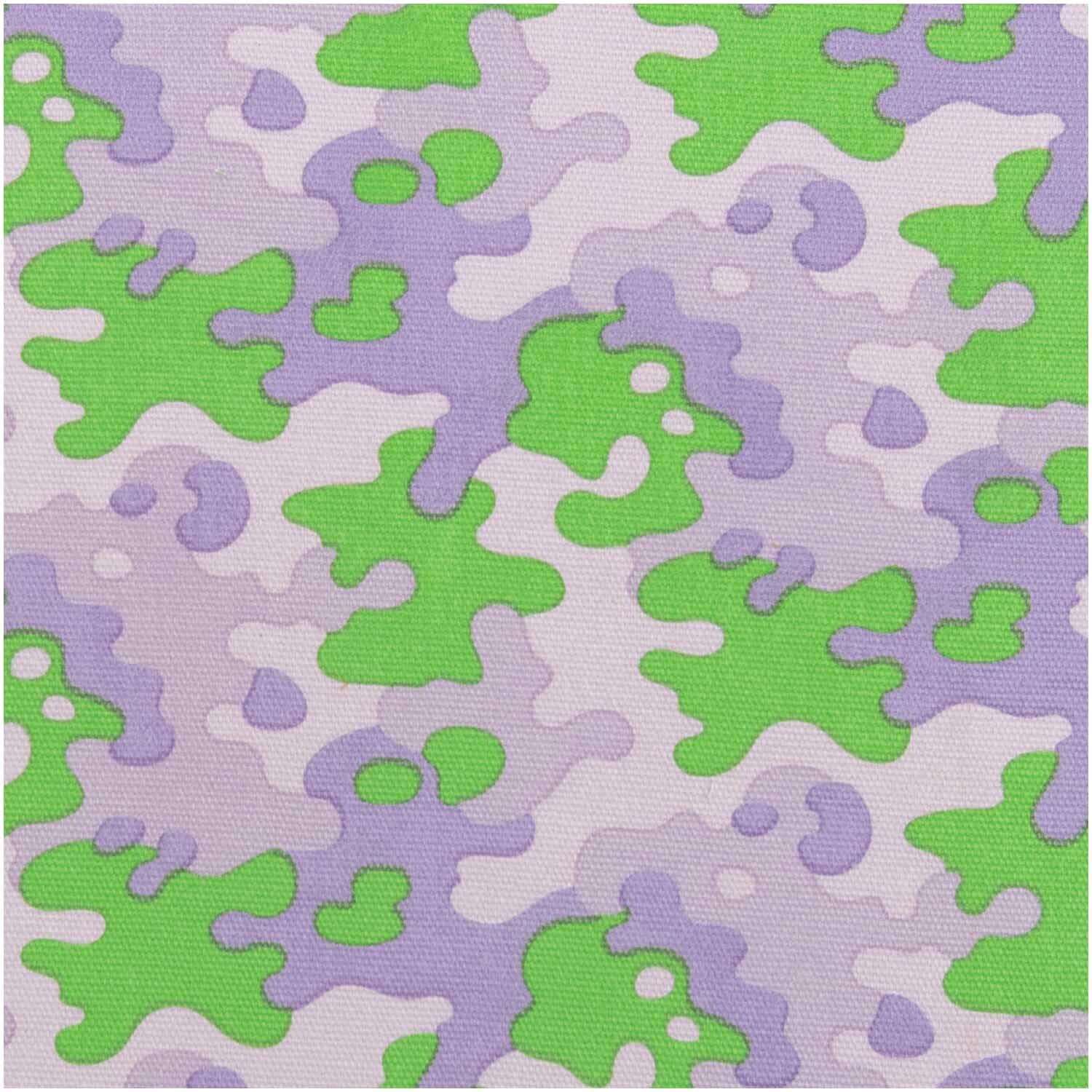 Meterware Canvas Camouflage grün-lila: Stoff mit grün-lila Tarnmuster von Rico Design, ideal für kreative Projekte.