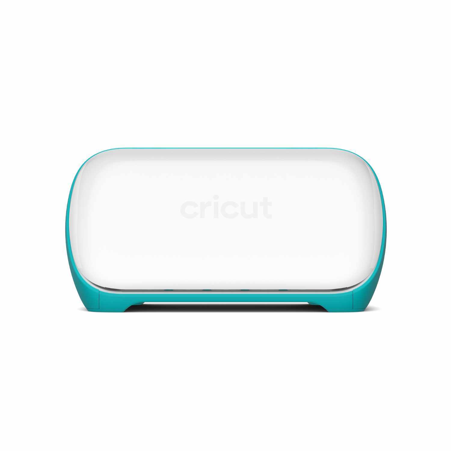 Joy Schneideplotter in Weiß mit türkisfarbenem Akzent von Cricut, ideal für präzises Schneiden.