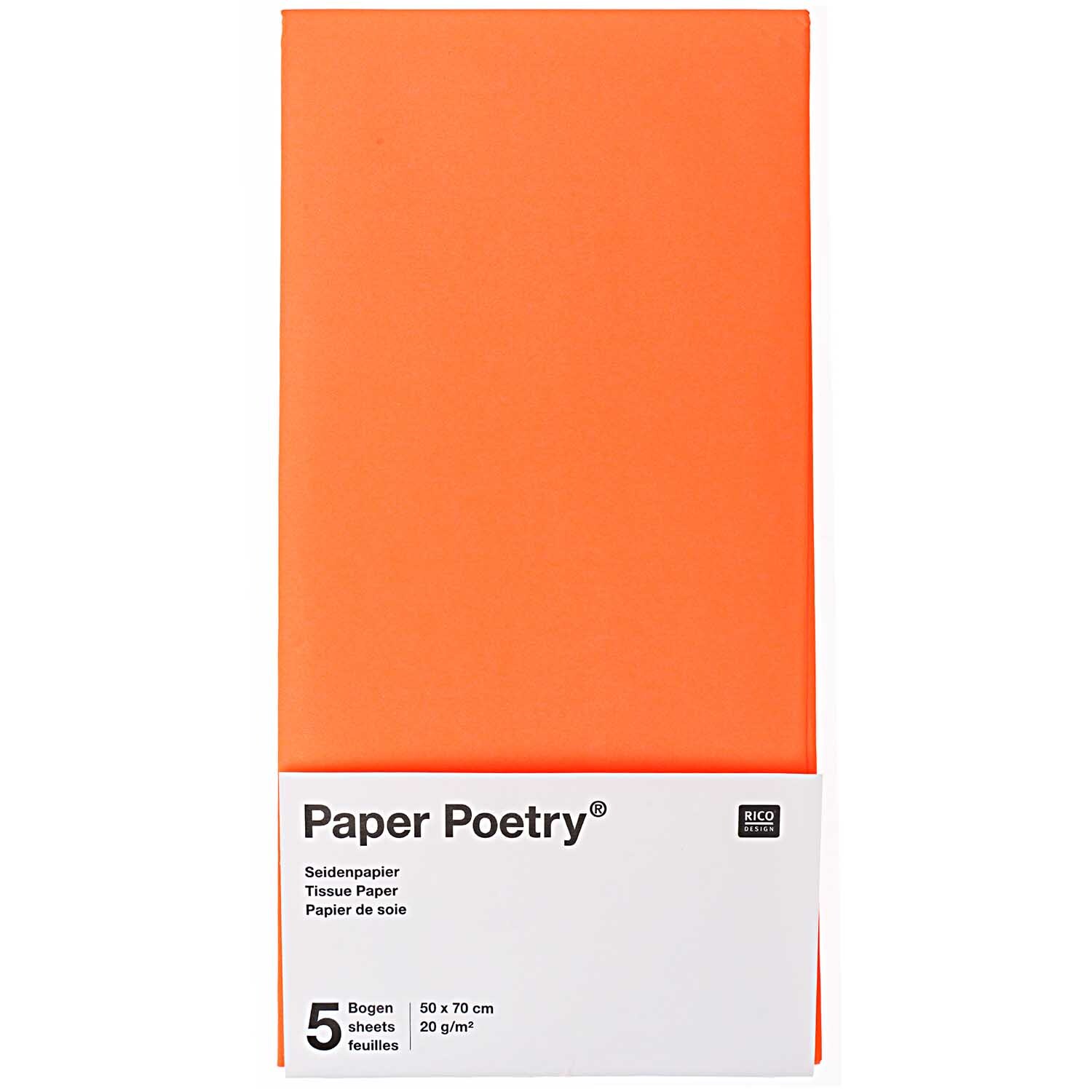 Seidenpapier 50x70cm 5 Bogen in leuchtendem Neonrot von Rico Design, ideal für kreative Projekte.