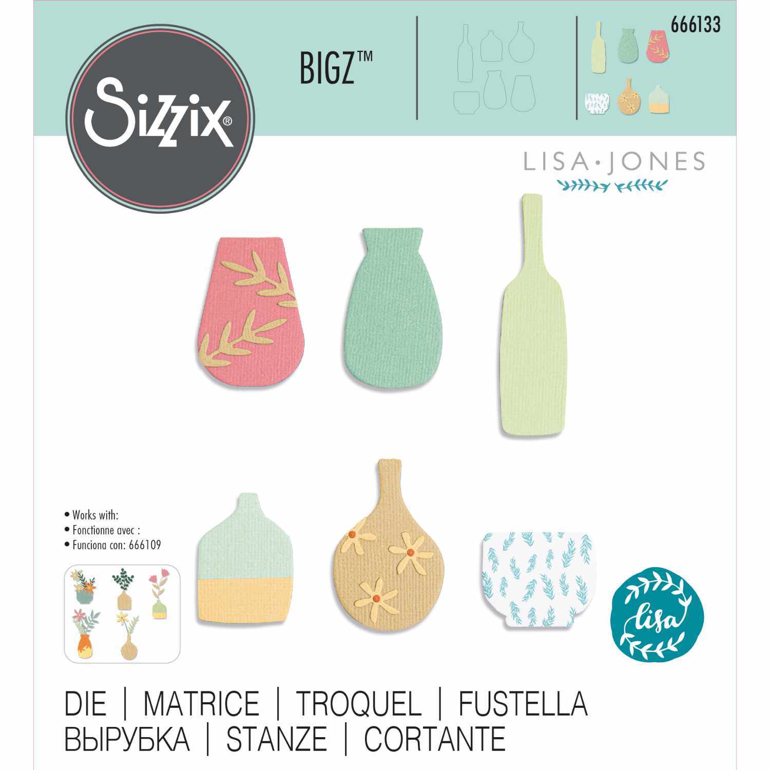 Bigz Die Crockery by Lisa Jones zeigt bunte Stanzformen in verschiedenen Geschirrformen von Sizzix.
