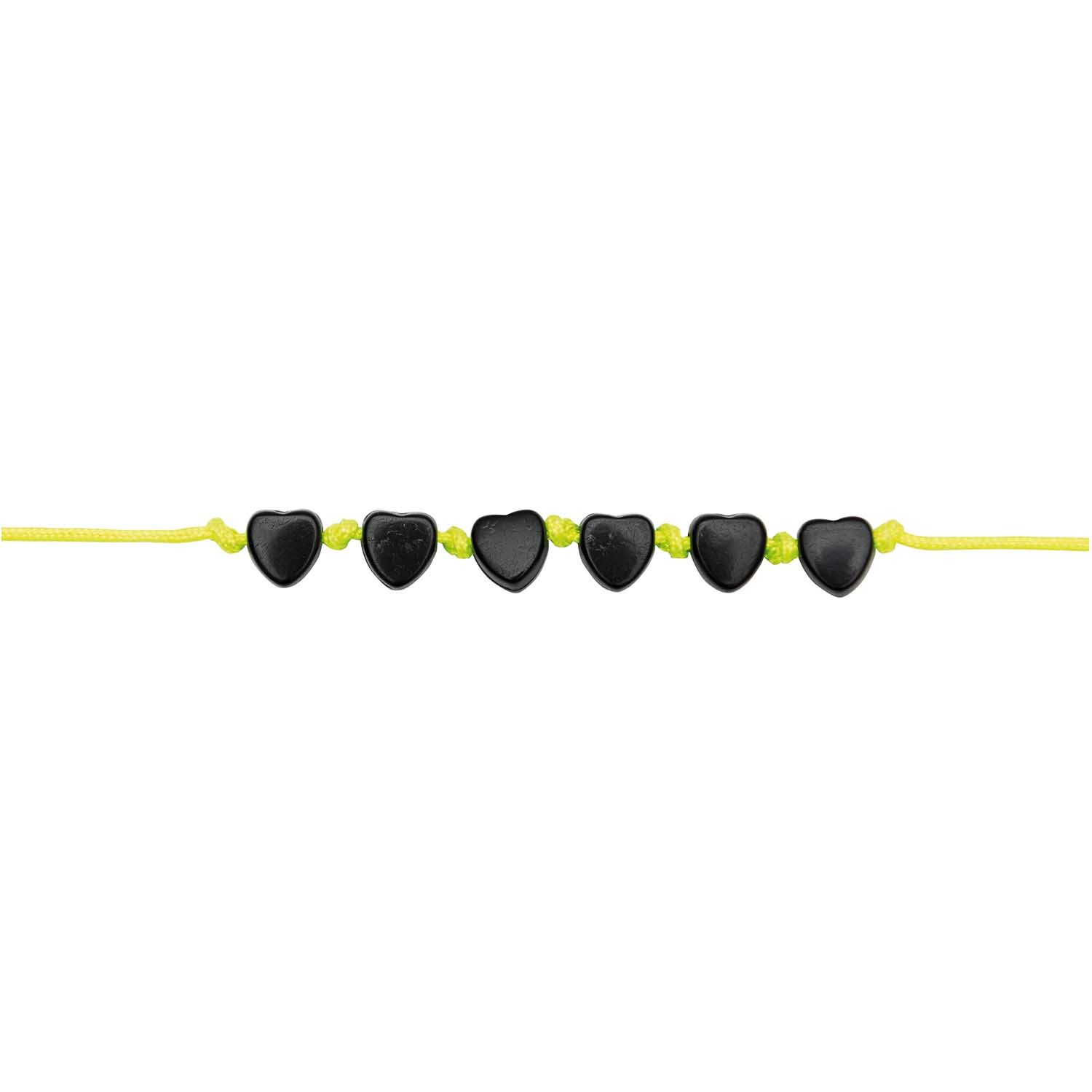 Perlen Herz-Mix ca. 165 Stück von Rico Design: Schwarze Herzperlen auf gelbem Faden, ideal für Schmuckdesigns.