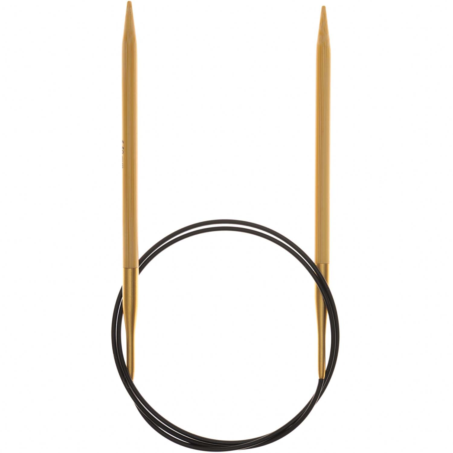 Rundstricknadel 80cm Bambus von Rico Design, zeigt zwei Bambusnadeln mit schwarzem Kabel. Ideal für Strickprojekte.