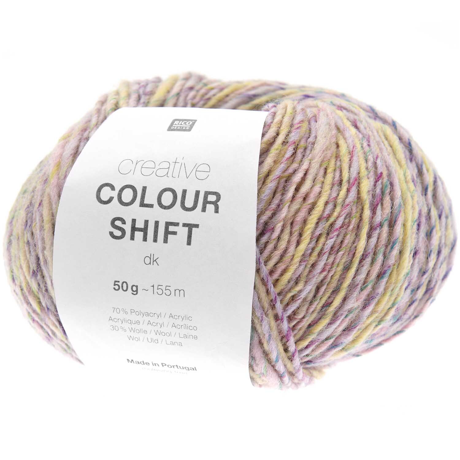 Creative Colour Shift dk Wolle in Pastelltönen, 50g Knäuel, ideal für Strickprojekte.