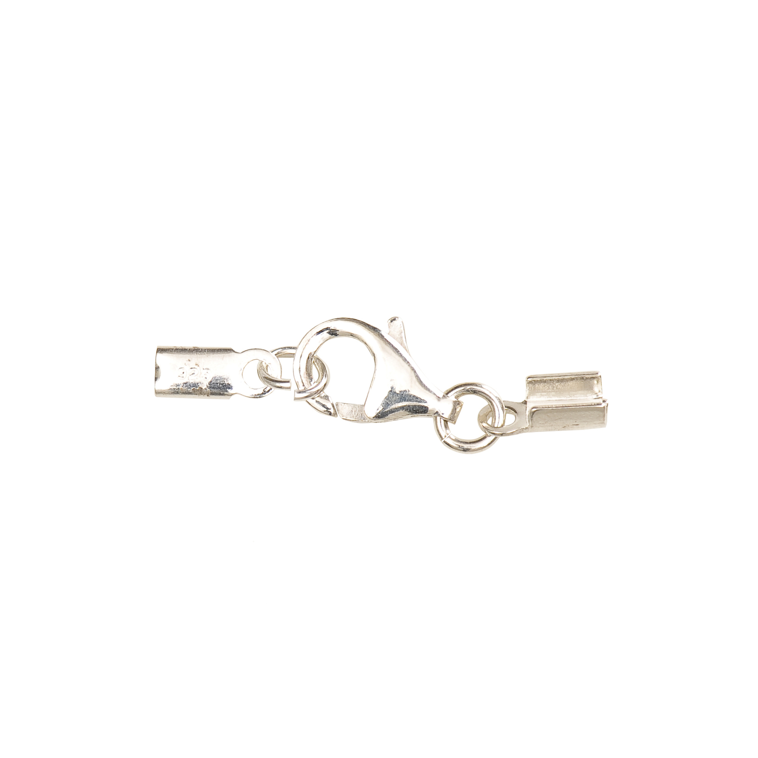 Lederbandverschluss 38x10mm aus 925er Silber von Rico Design, zeigt einen glänzenden Karabinerverschluss.